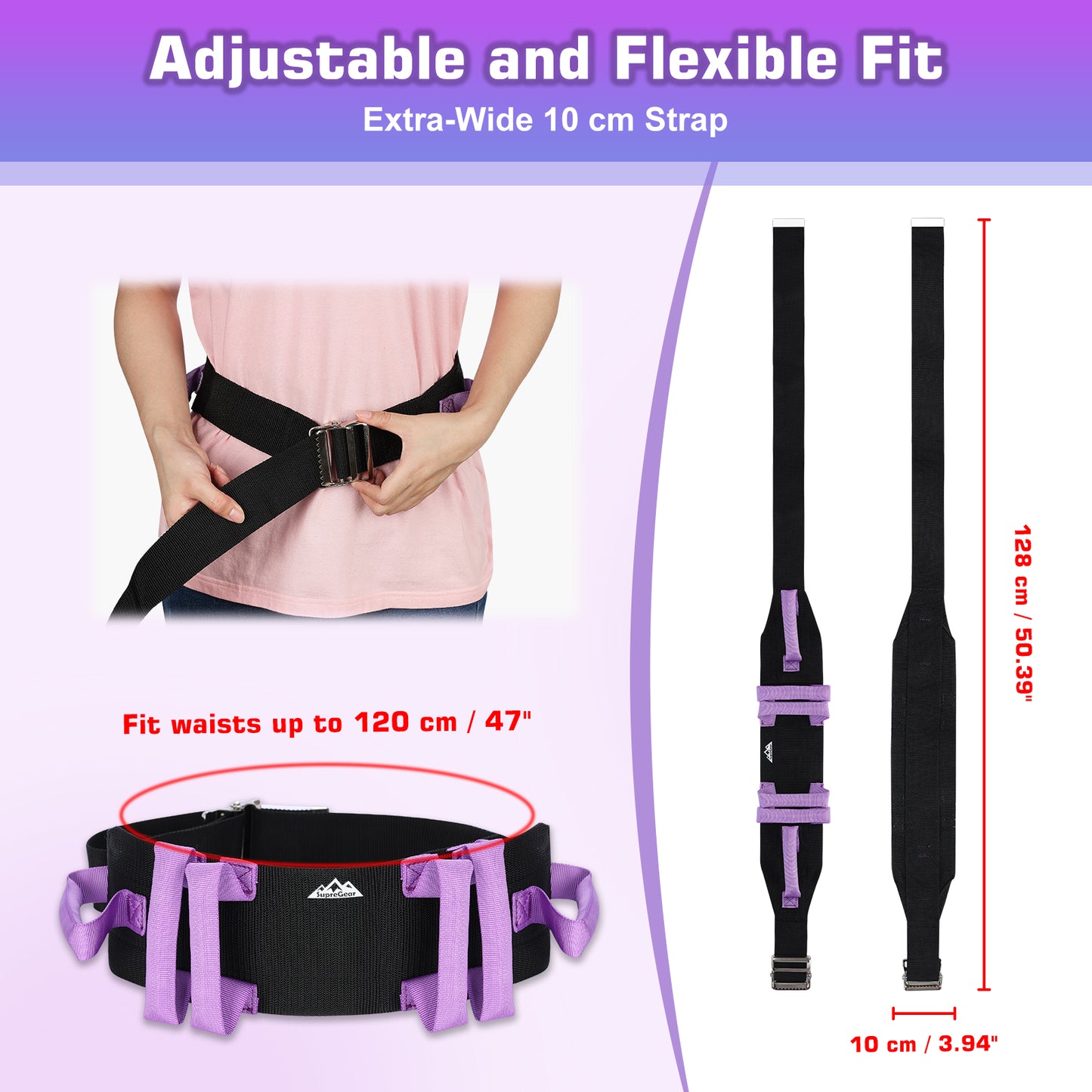 Gait Belt for Transfer Assistance, 4-Inch Strap, Supports Up to 300 lbs