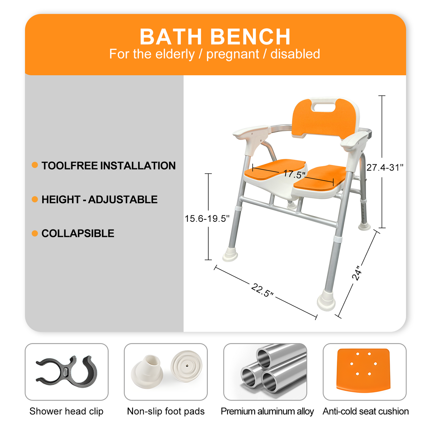Quick-Fold Shower Chair w/ Anti-Slip Seats