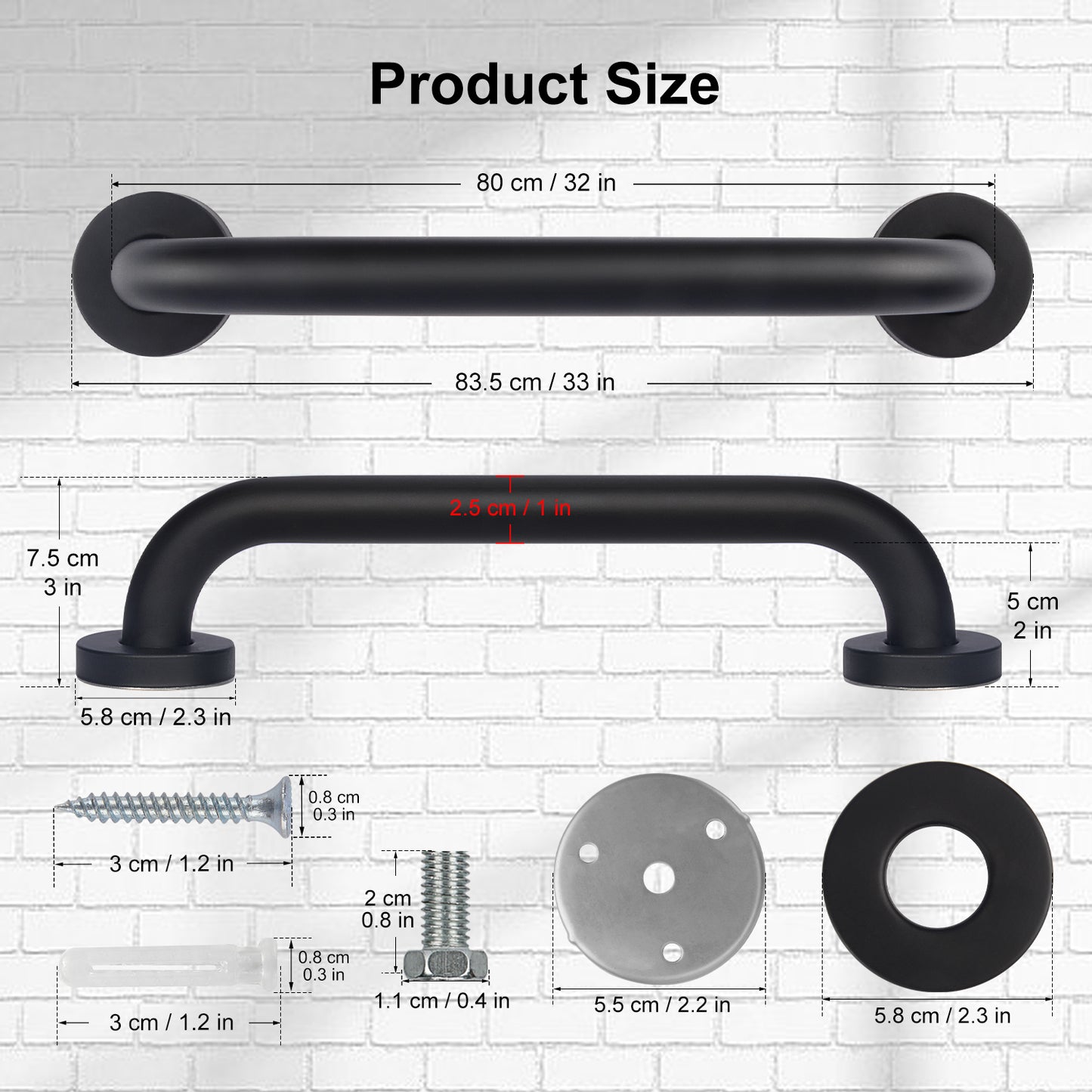 2-Pack Stainless Steel Bathroom Grab Bar