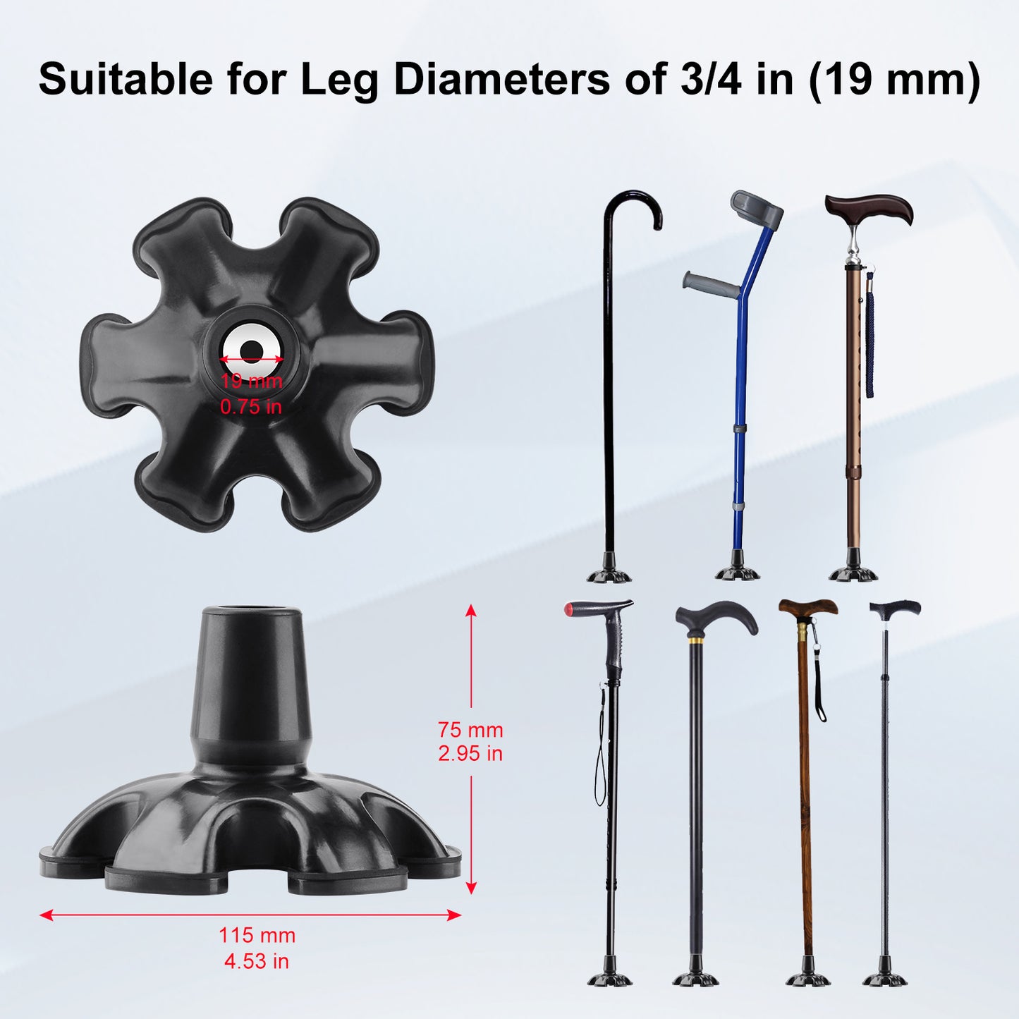 3/4 Inch Stable Six Point Non-Slip Cane Tip