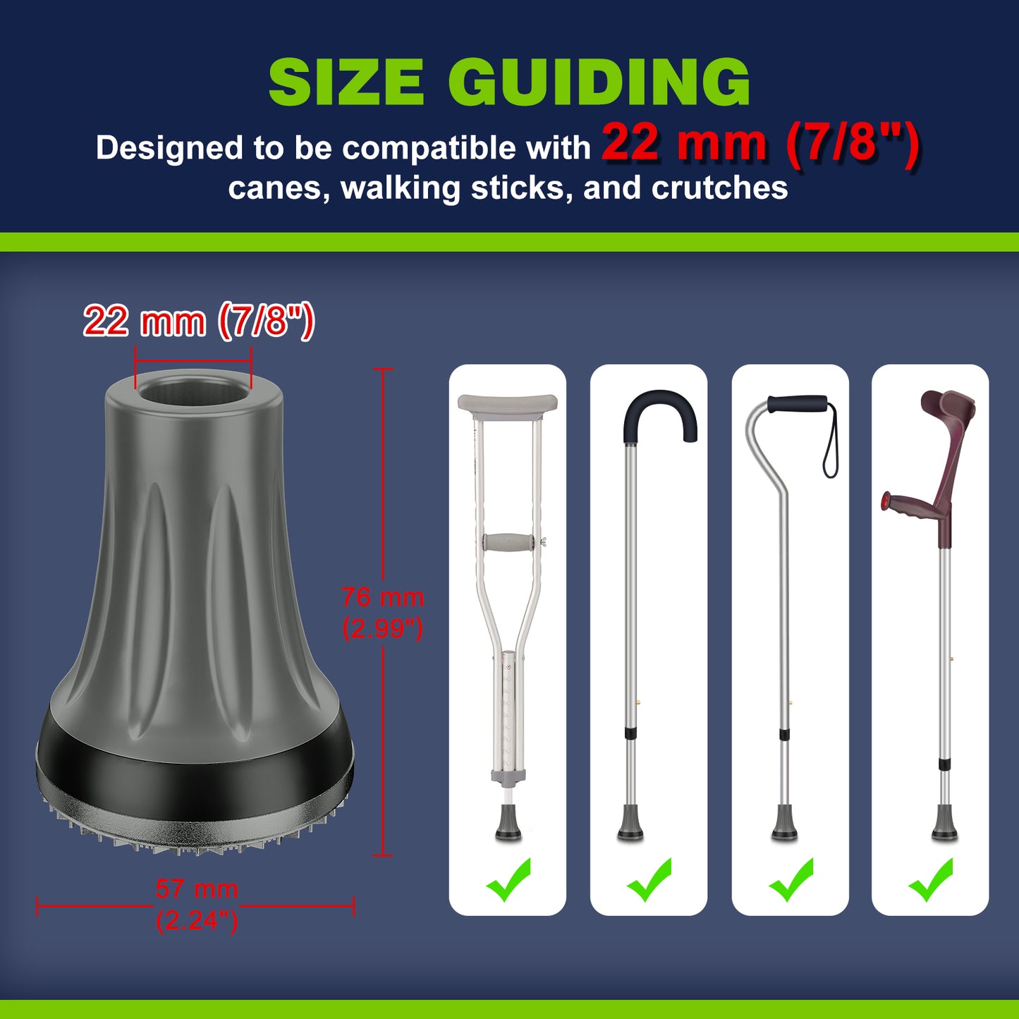 7/8" Heavy Duty Anti-Slip Cane Tips, 2-Pack