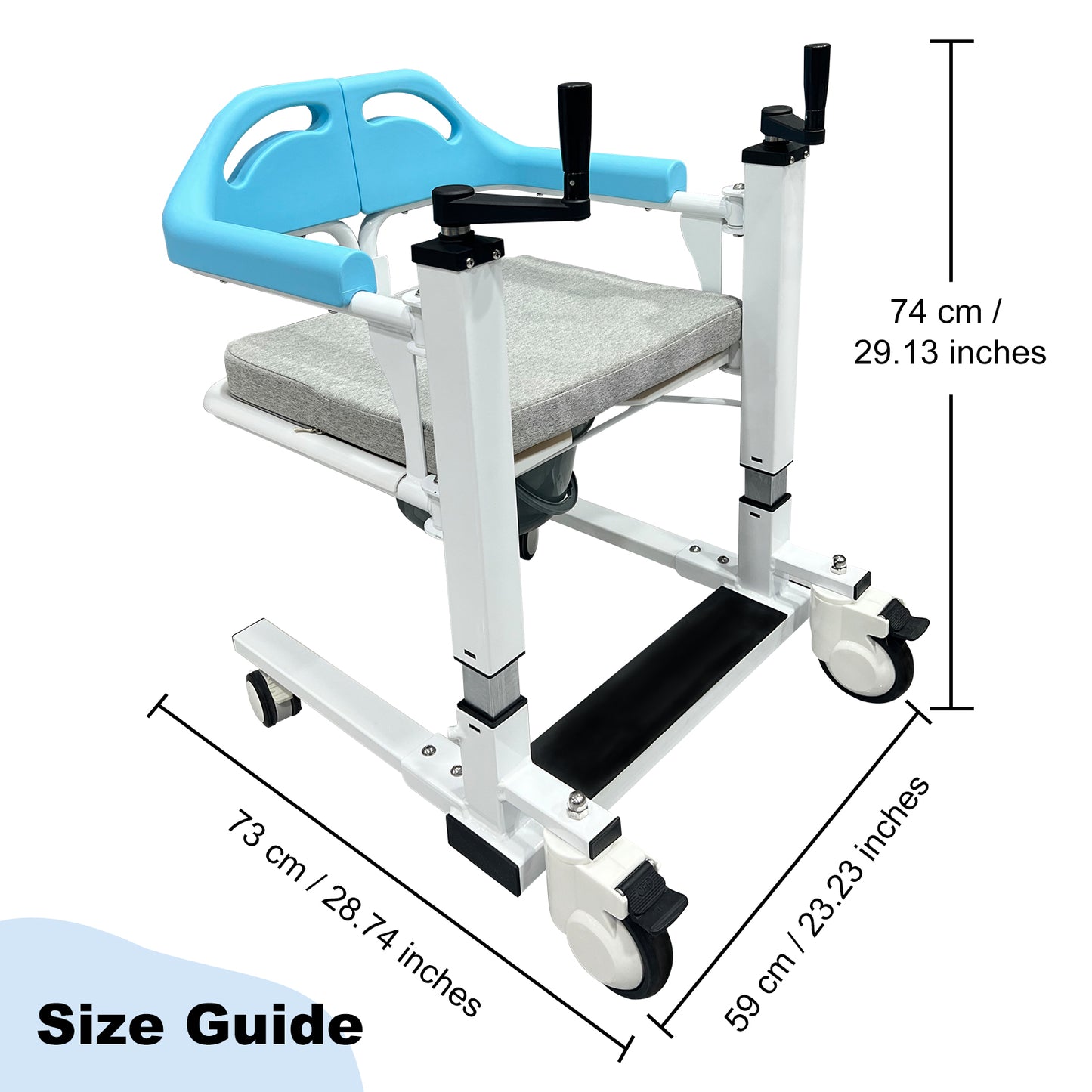 Transfer Lift Wheelchair with Commode, 14.96"-22.83" Adjustable Height, Supports 330 lbs