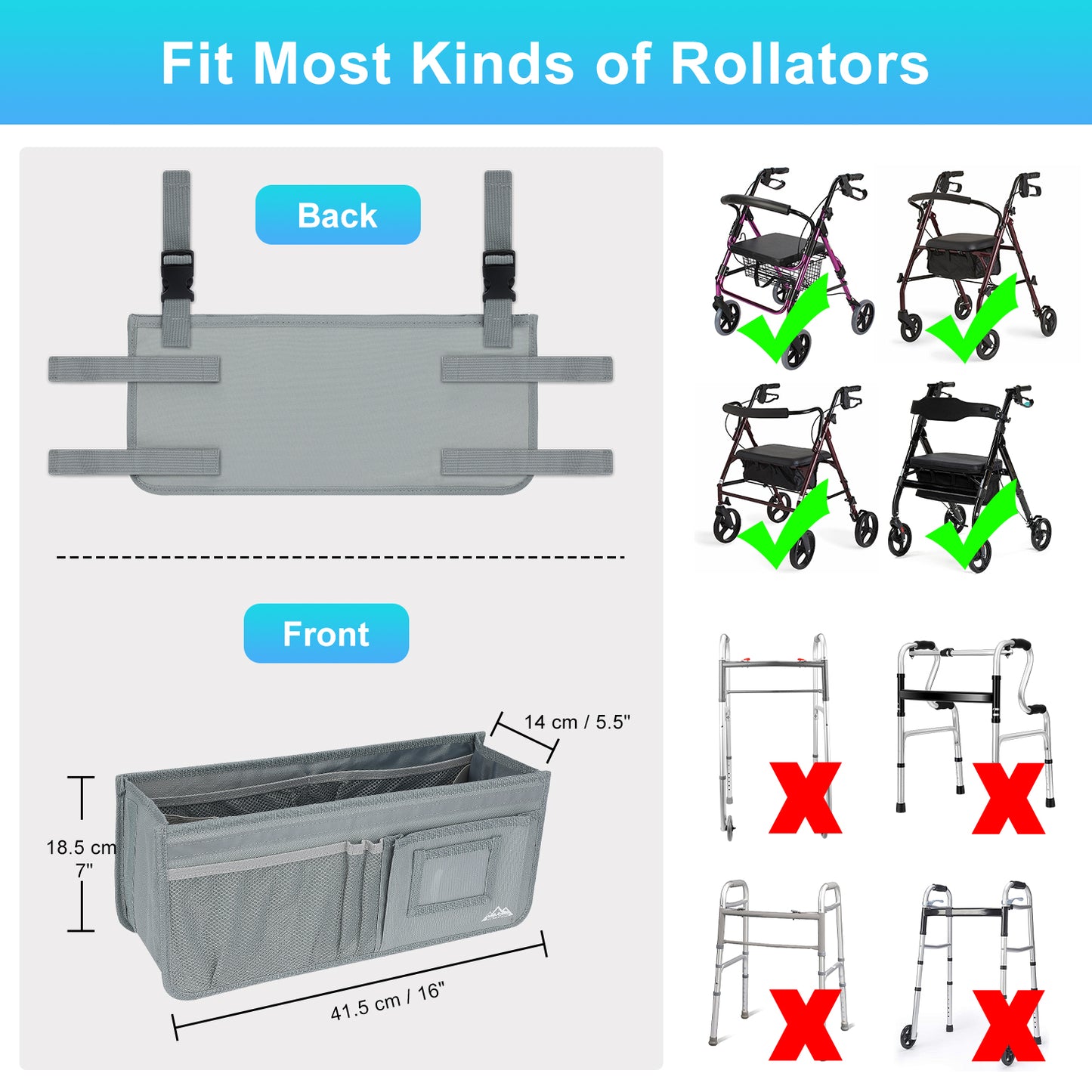 Large Capacity Rollator Basket