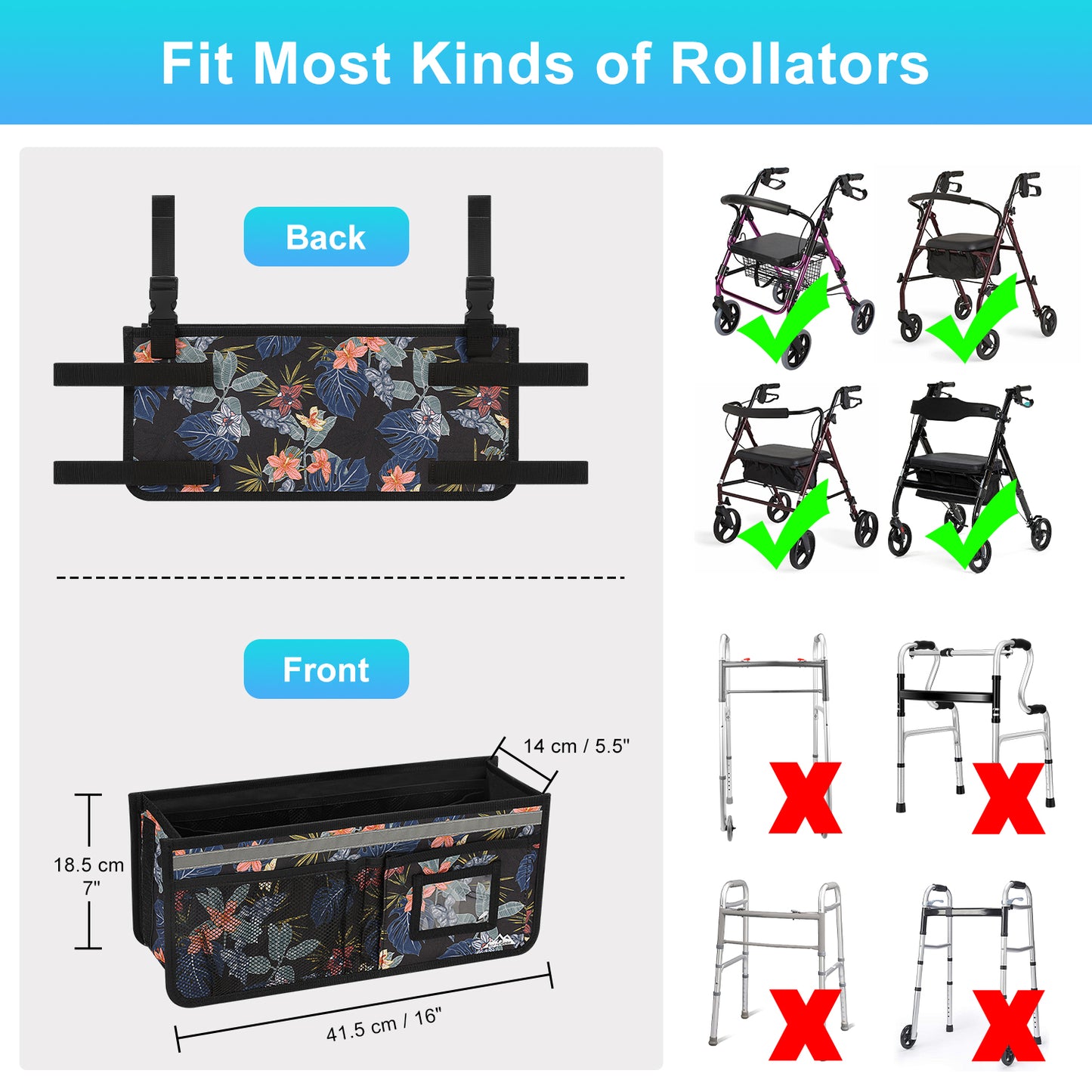 Large Capacity Rollator Basket