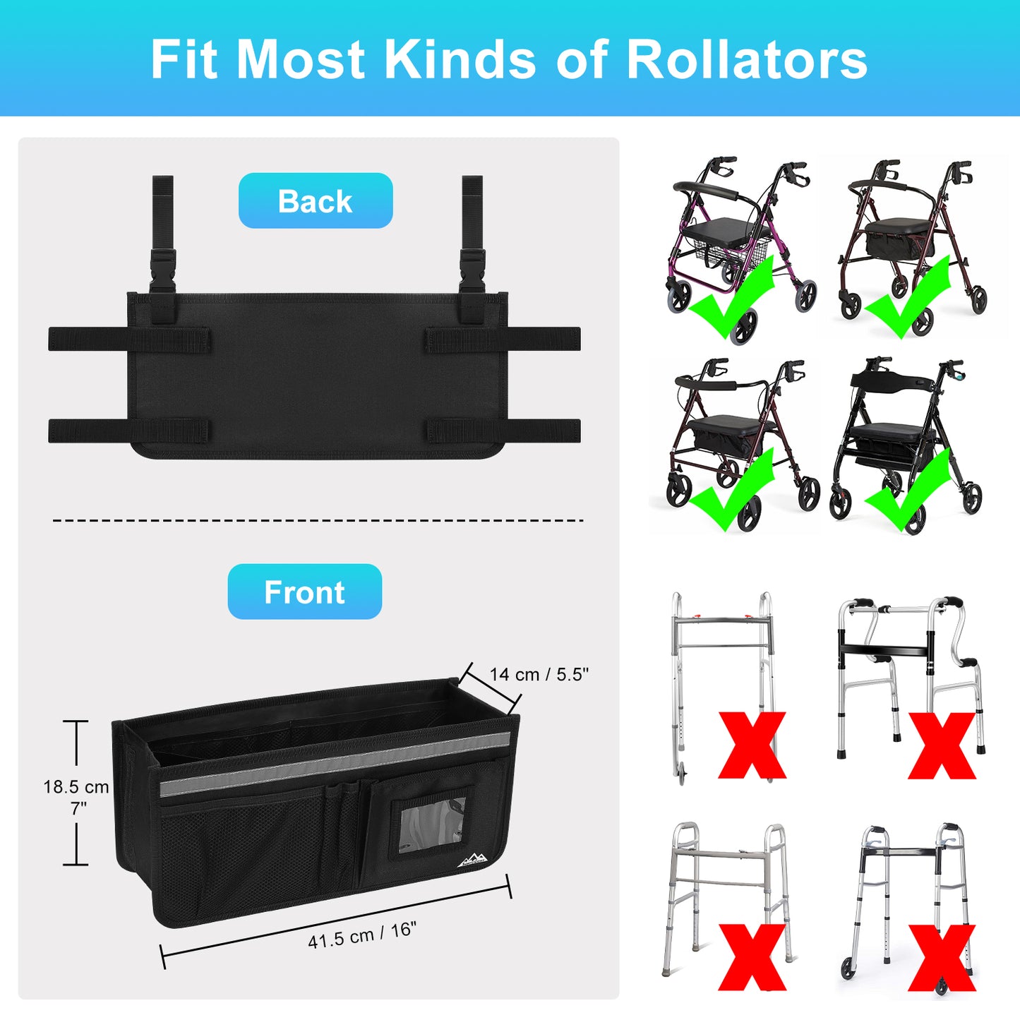 Large Capacity Rollator Basket