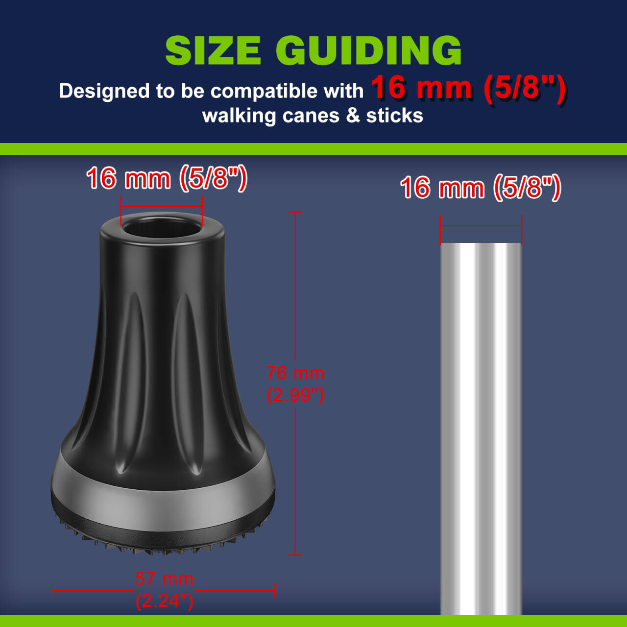 Walking Cane Tips 5/8" (2-Pack) – Heavy Duty Non-Slip Rubber Replacement Ends
