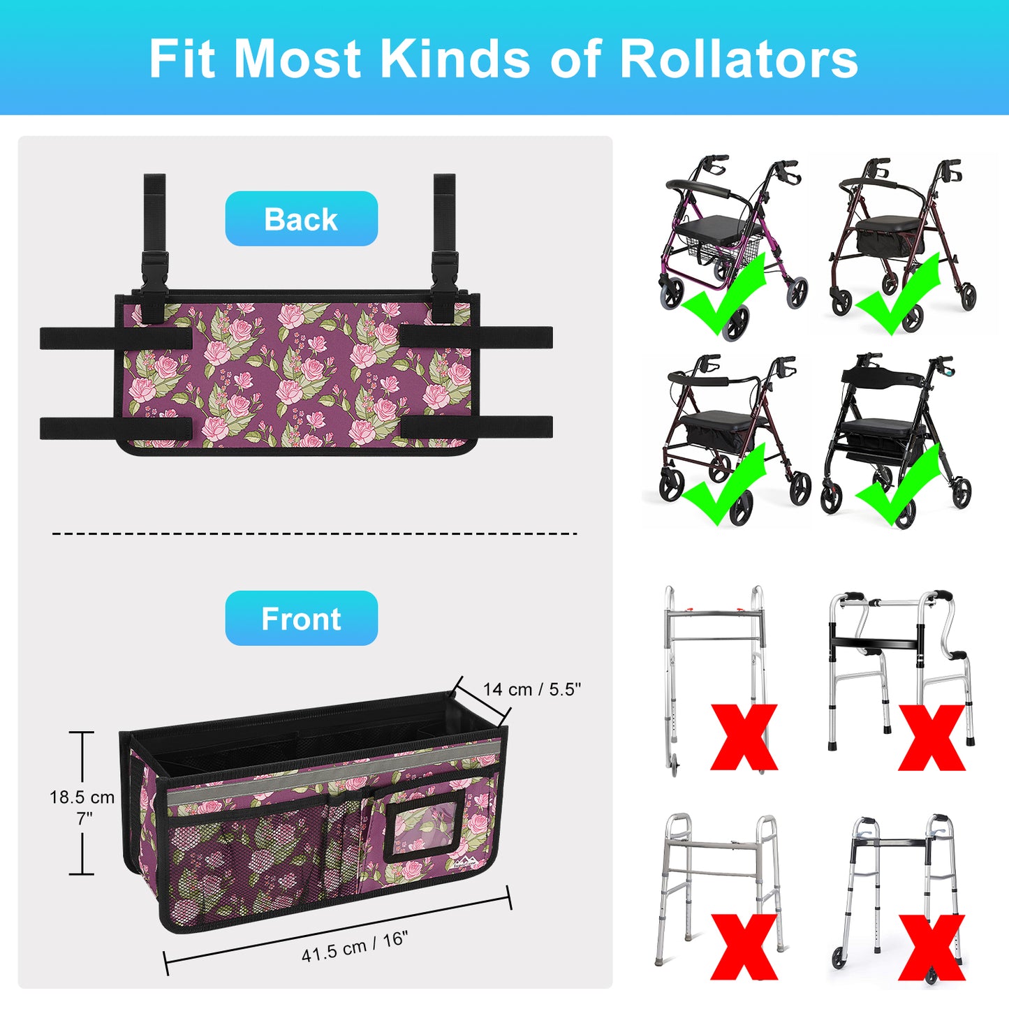 Large Capacity Rollator Basket
