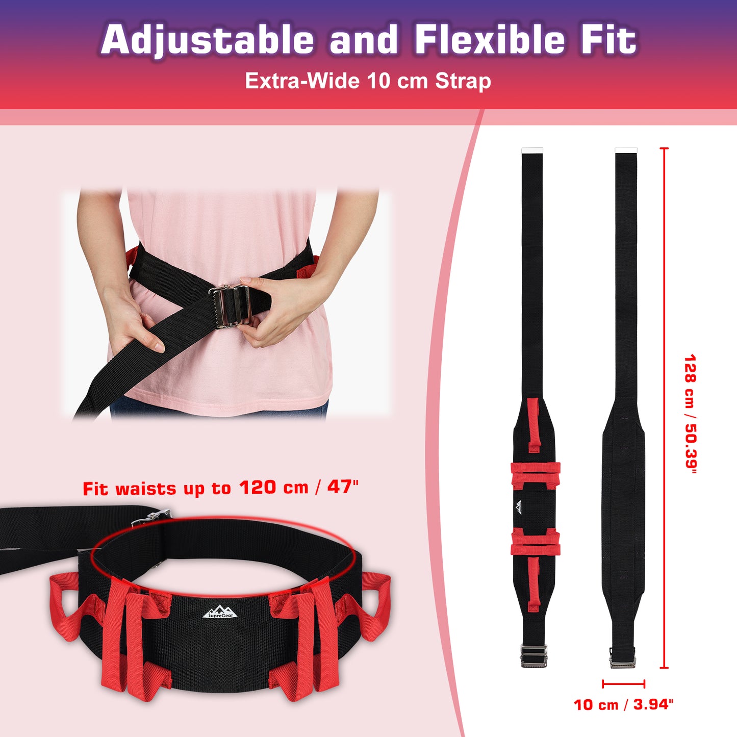 Gait Belt for Transfer Assistance, 4-Inch Strap, Supports Up to 300 lbs