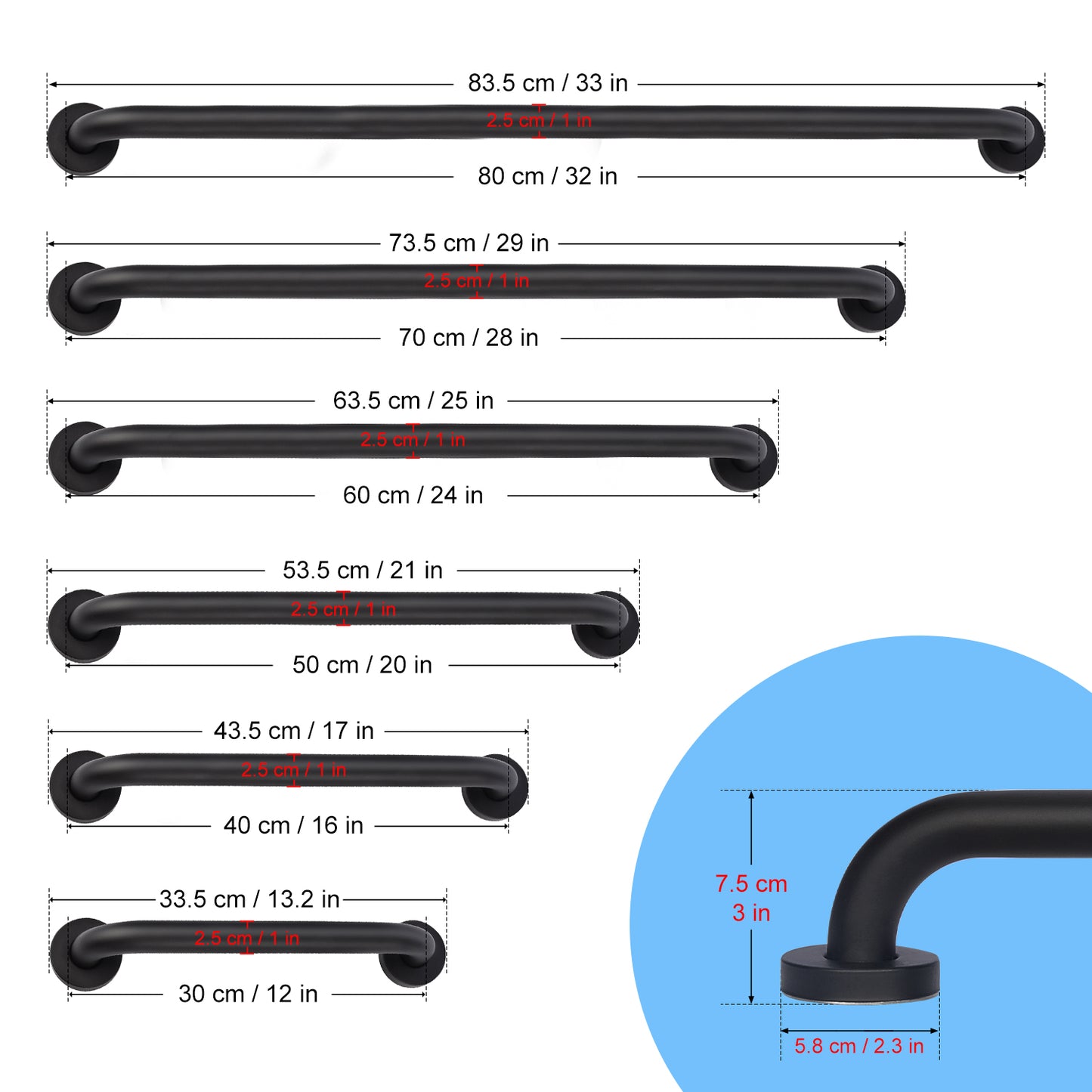 Non-Slip Black Bathroom Safety Grab Bar