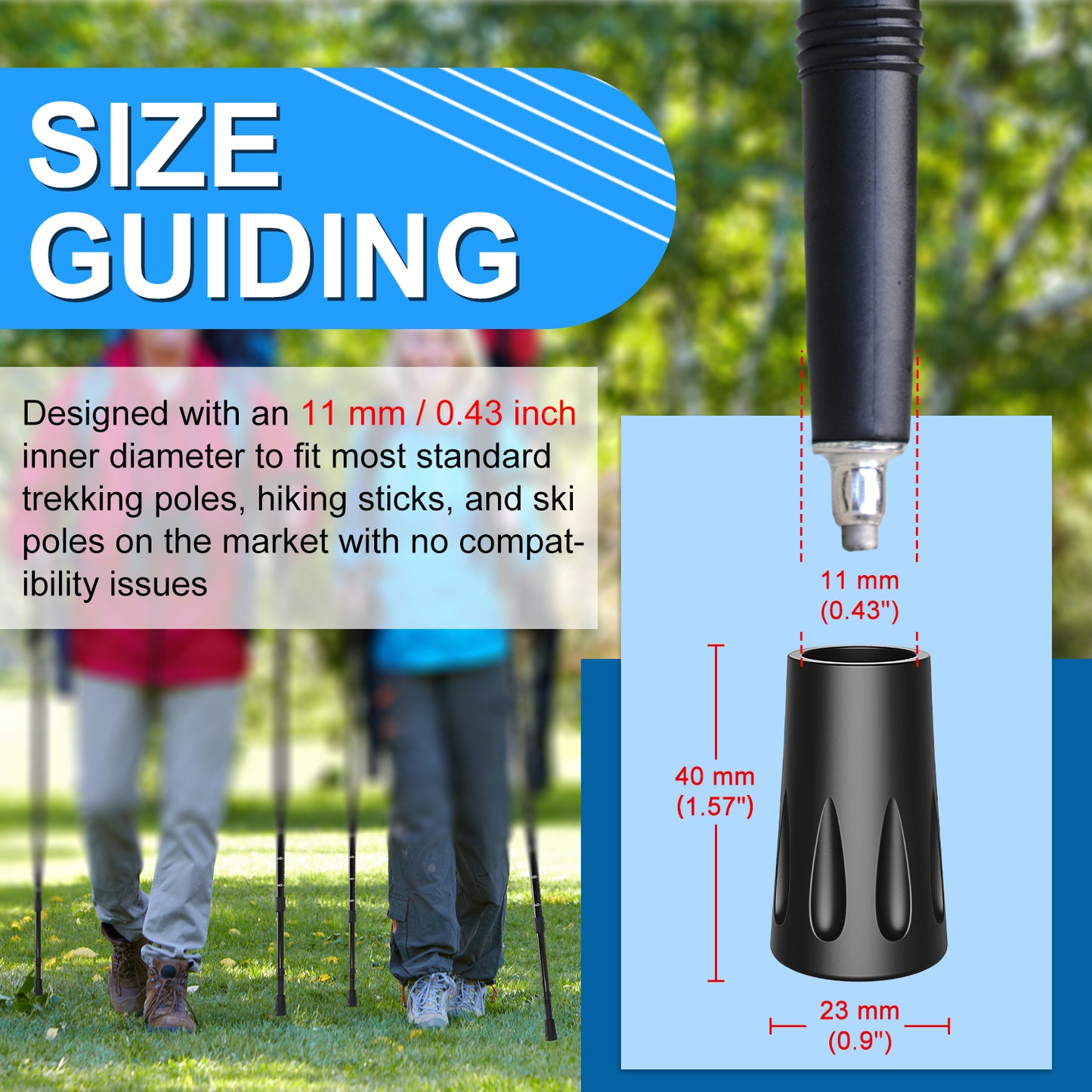 Trekking Pole Tips, 8-Pack Anti-Slip, Shock-Absorbing Rubber Feet, 0.43 Inch