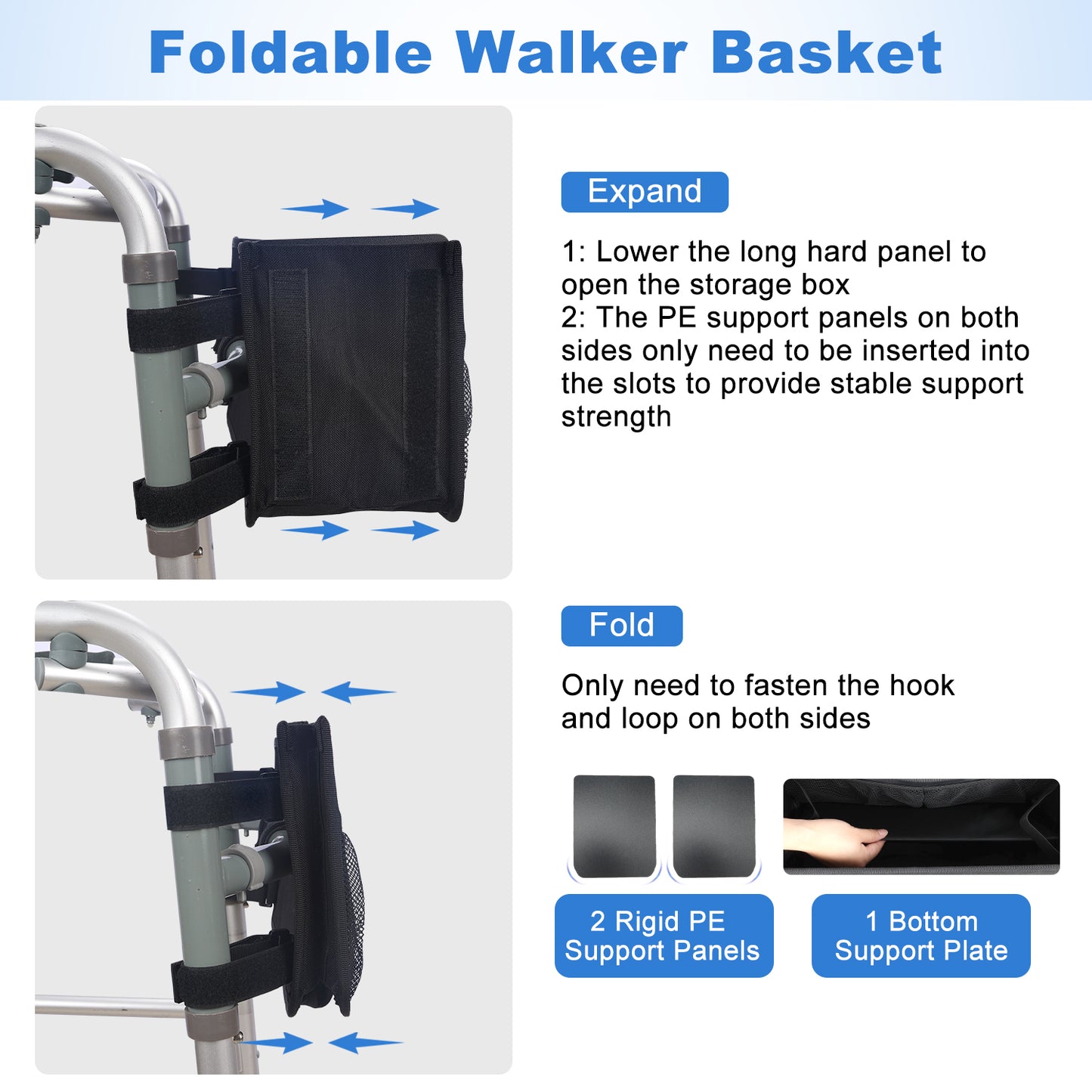 Walker Basket with Cup Holder, Foldable No-Tip Storage Bag