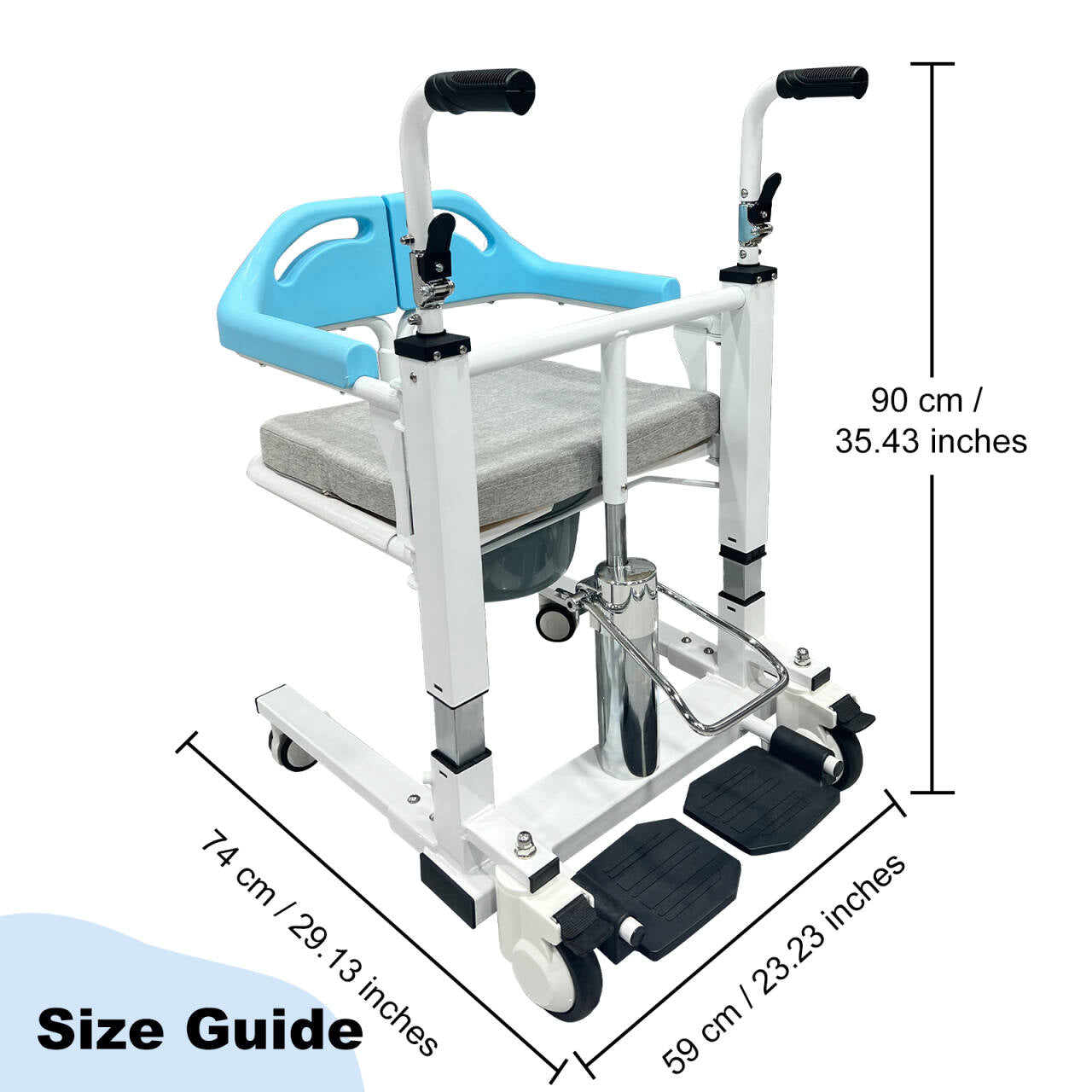 Transfer Lift Wheelchair with Commode, 14.96"-22.83" Adjustable Height, Supports 330 lbs