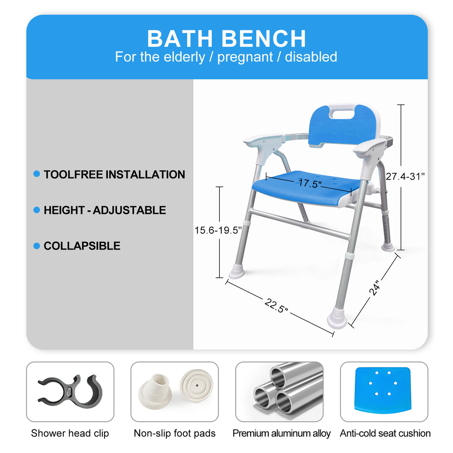 Quick-Fold Shower Chair w/ Anti-Slip Seats