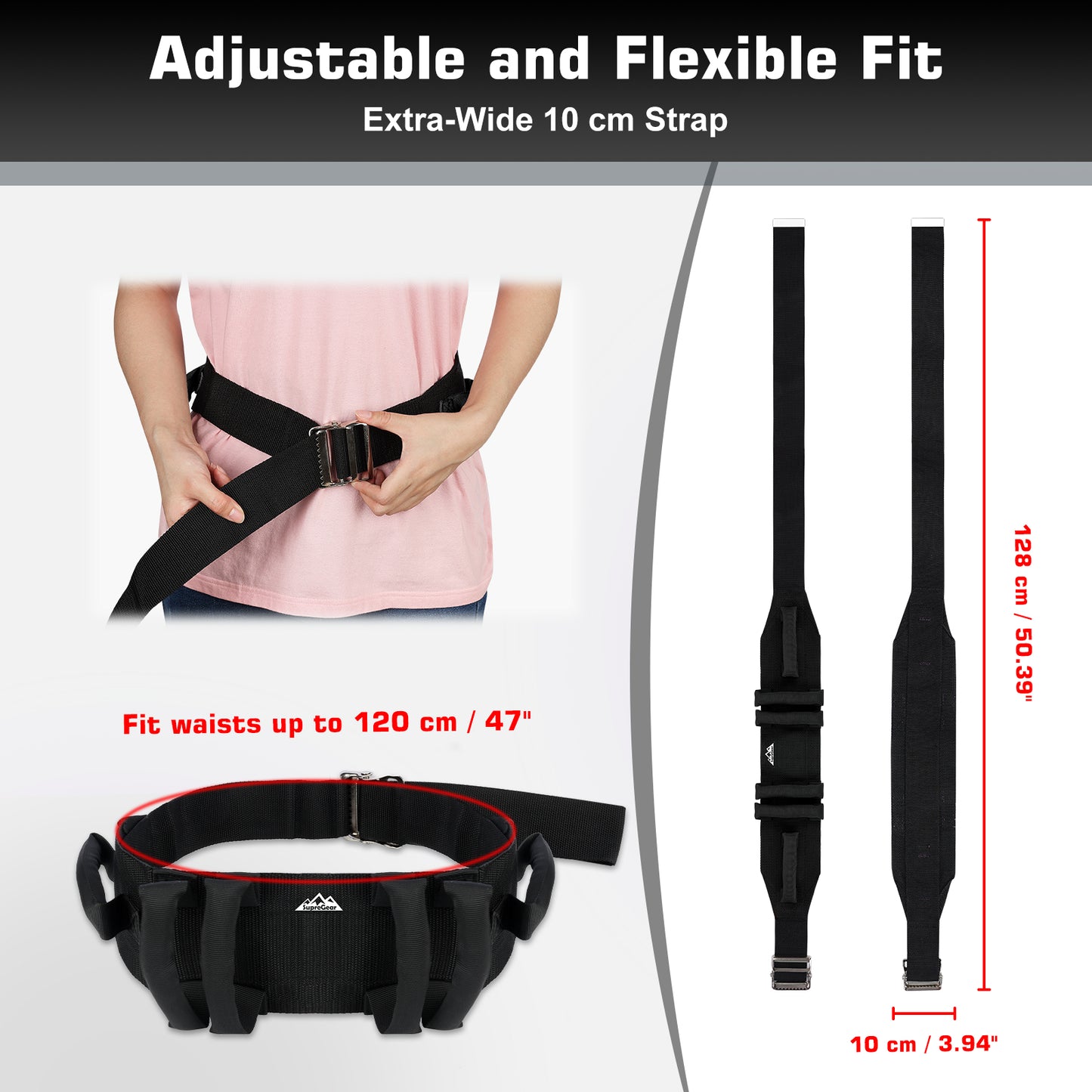 Gait Belt for Transfer Assistance, 4-Inch Strap, Supports Up to 300 lbs