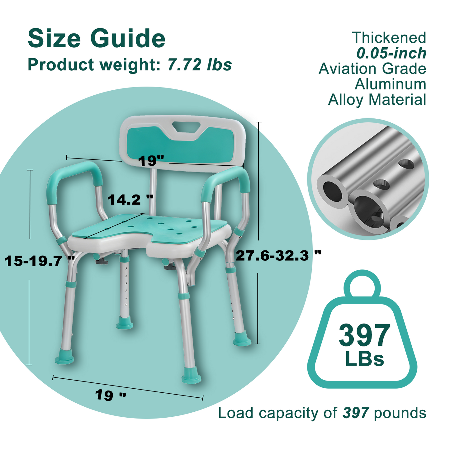 Folding Shower Chair (Backrest and Padded Armrests included)