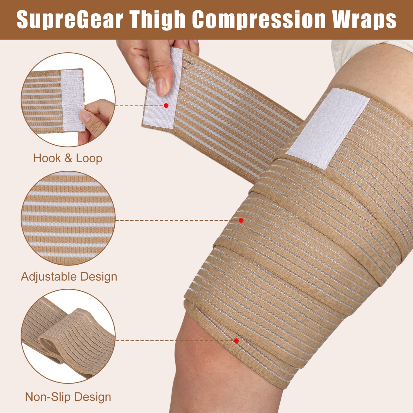 2 Pcs Adjustable Hamstring and Thigh Compression Wraps