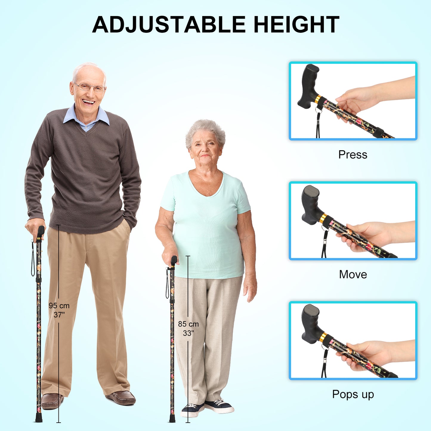 5-Level Folding Cane with T Handle