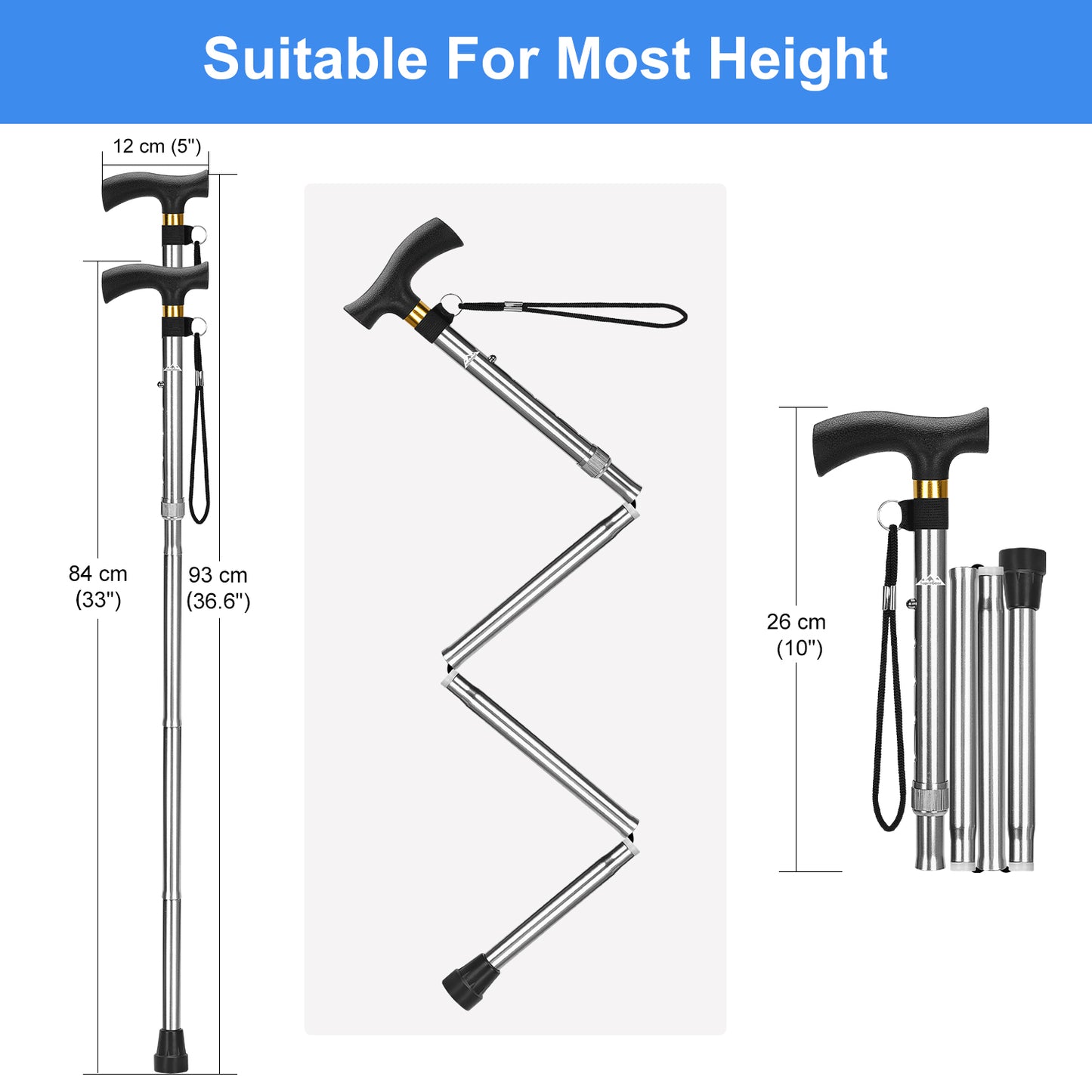 Collapsible Aluminum Folding Cane with T-Handle