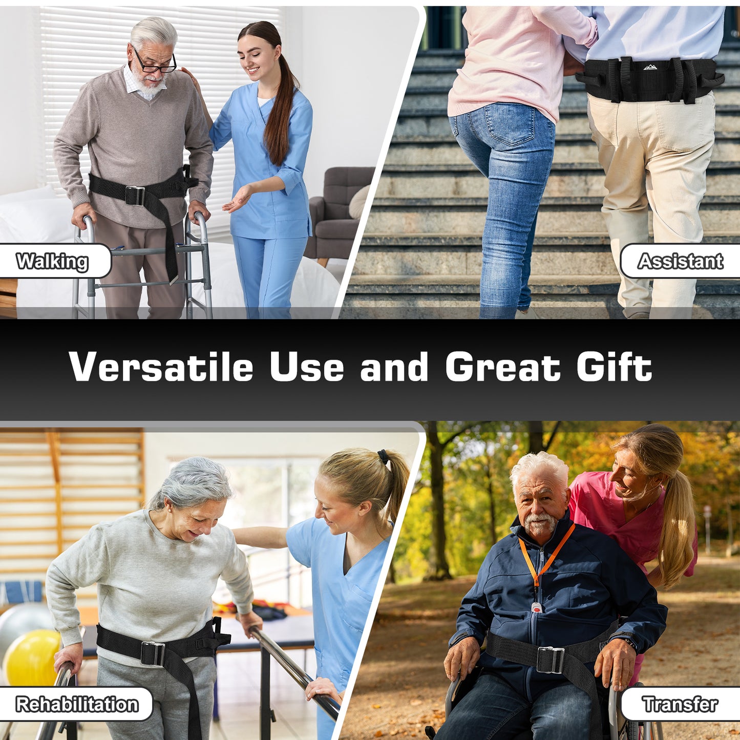 Gait Belt for Transfer Assistance, 4-Inch Strap, Supports Up to 300 lbs