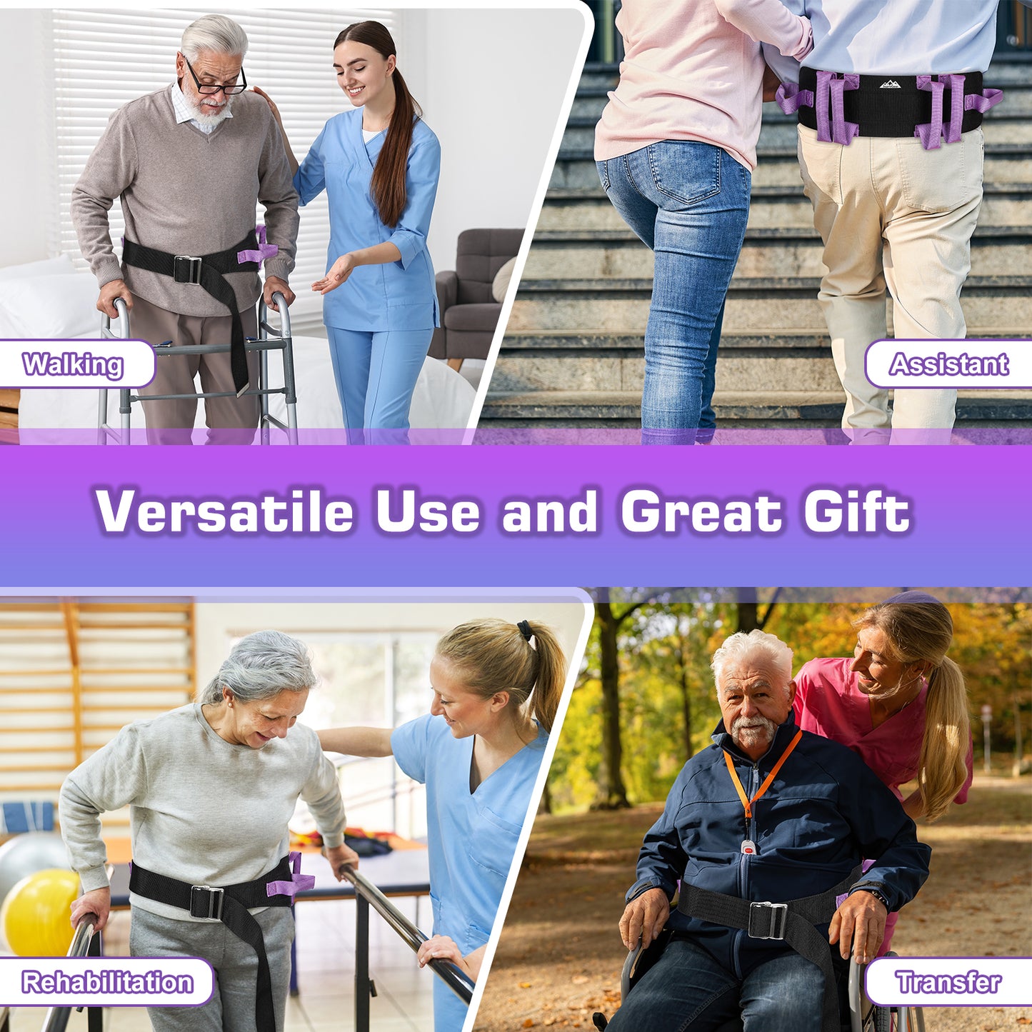 Gait Belt for Transfer Assistance, 4-Inch Strap, Supports Up to 300 lbs