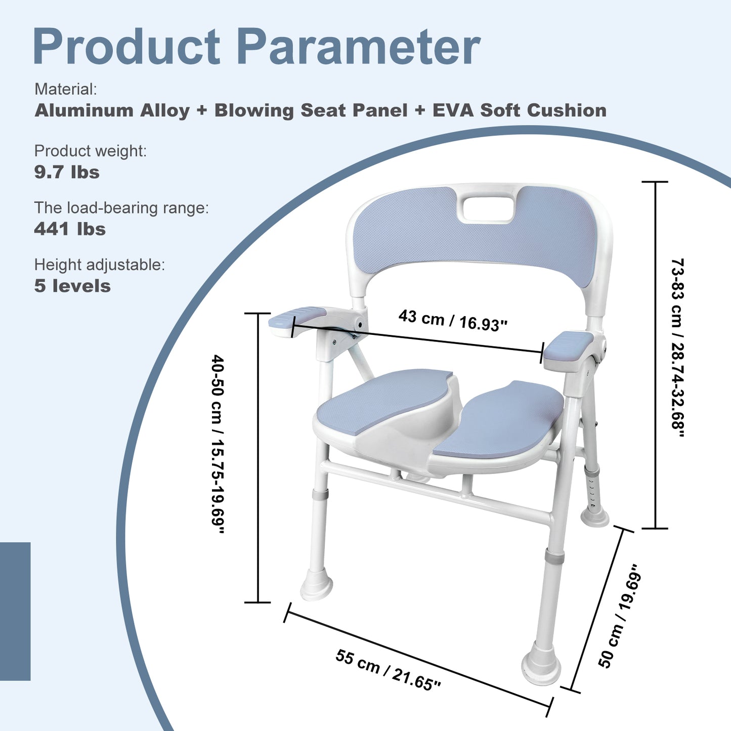 Instant-Fold Shower Chair w/ Adjustable Height & EVA Cushion