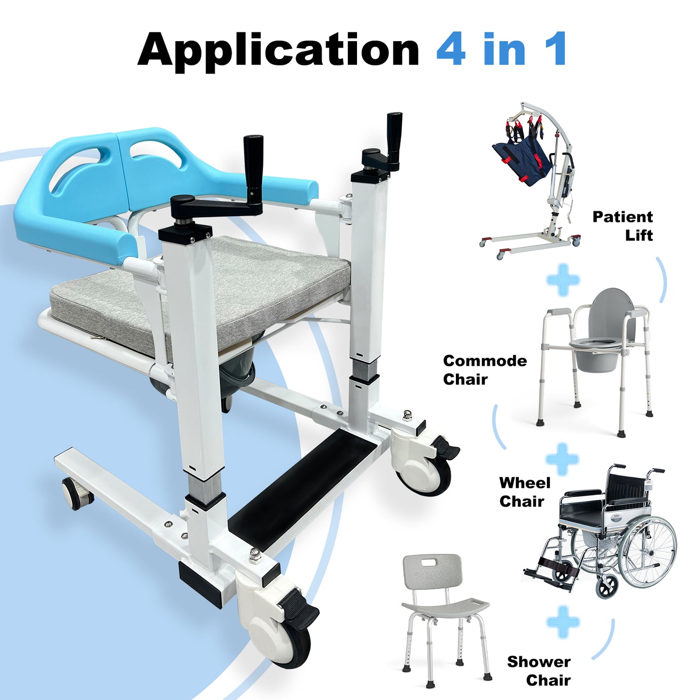 Transfer Lift Wheelchair with Commode, 14.96"-22.83" Adjustable Height, Supports 330 lbs