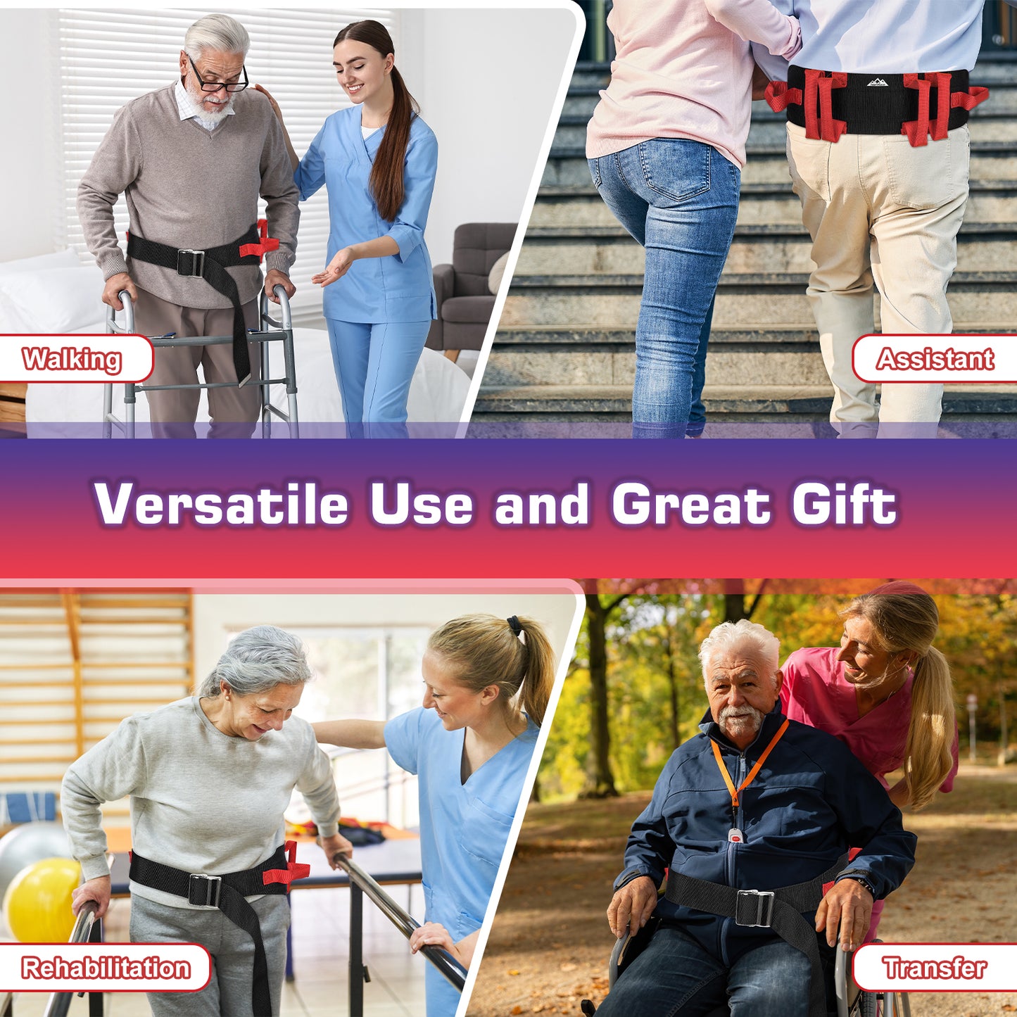 Gait Belt for Transfer Assistance, 4-Inch Strap, Supports Up to 300 lbs