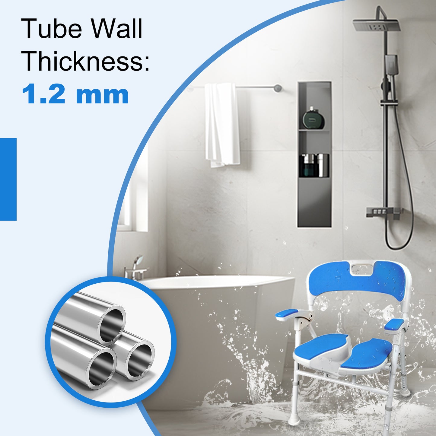 Instant-Fold Shower Chair w/ Adjustable Height & EVA Cushion