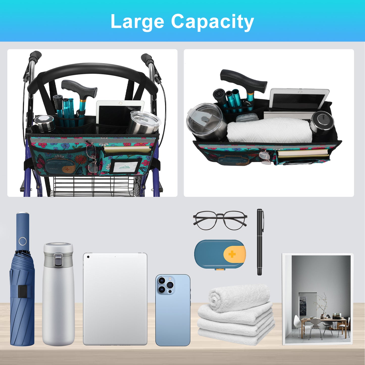 Large Capacity Rollator Basket
