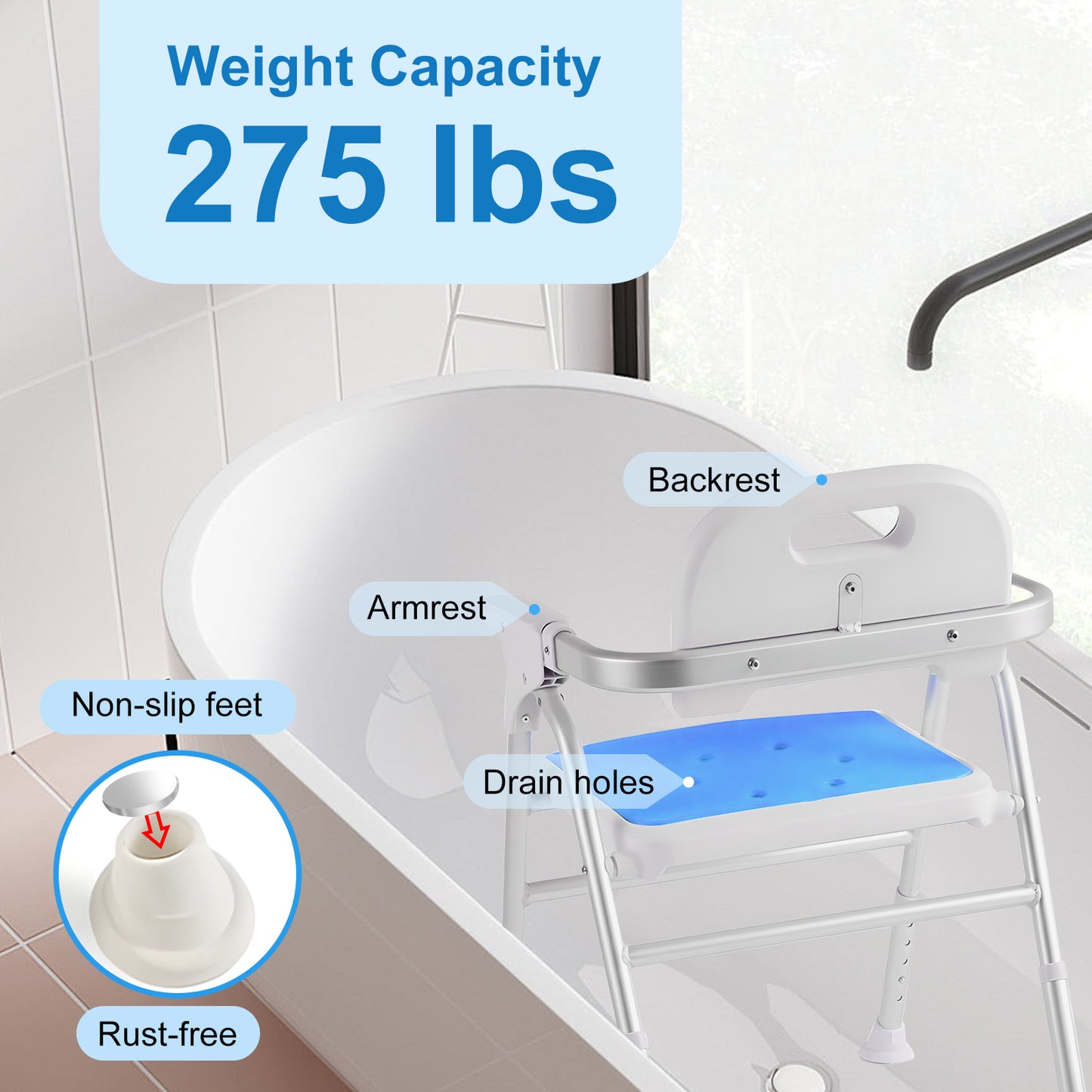 Quick-Fold Shower Chair w/ Anti-Slip Seats