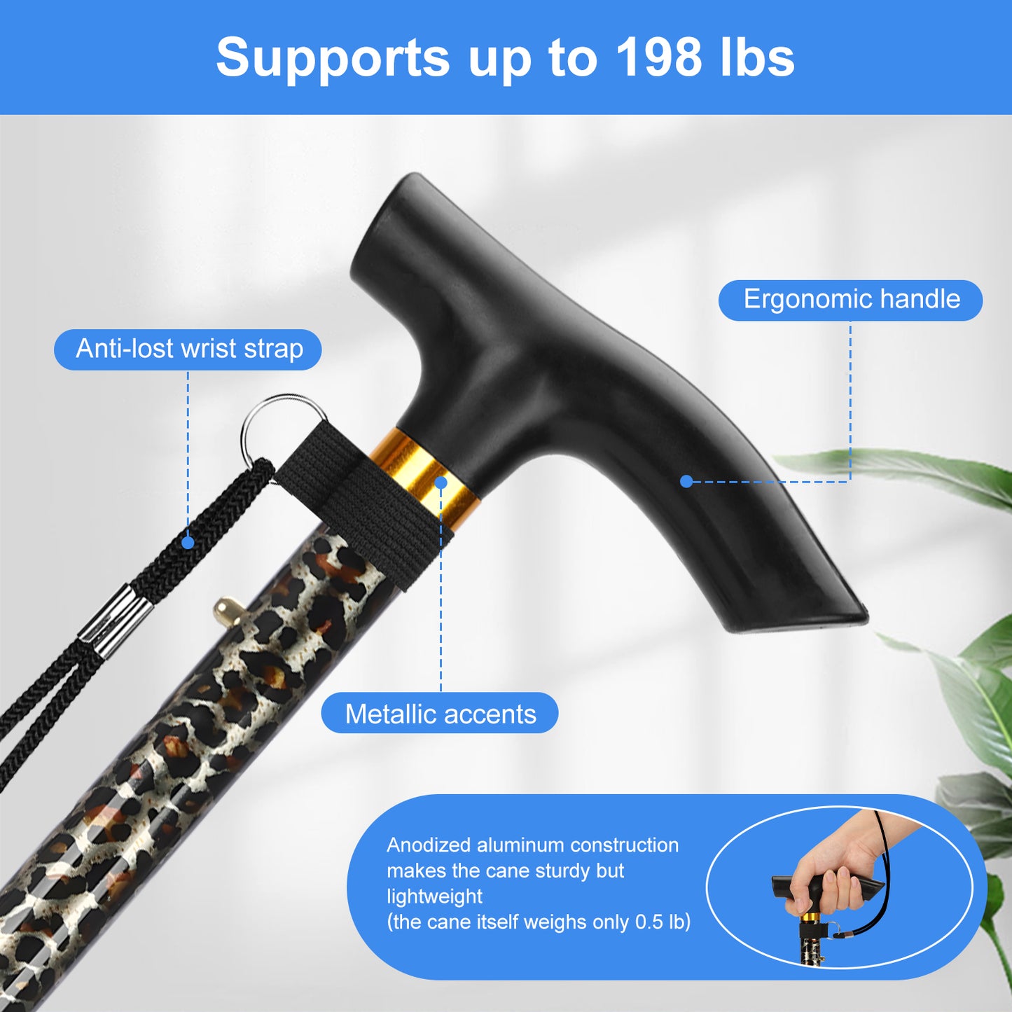 5-Level Adjustable Height Walking Stick Folding Cane