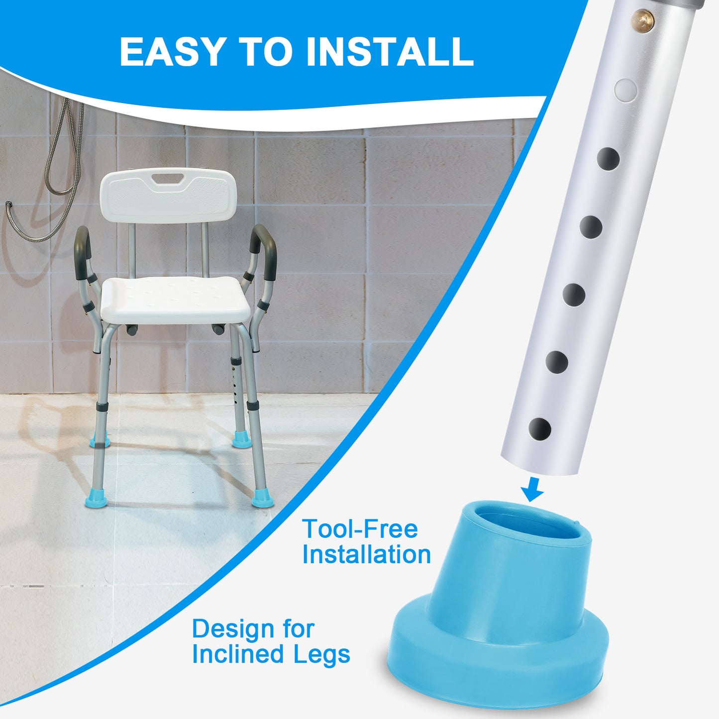 1-1/8" Shower Chair Feet, Non-Slip Suction Pads, 4-Pack