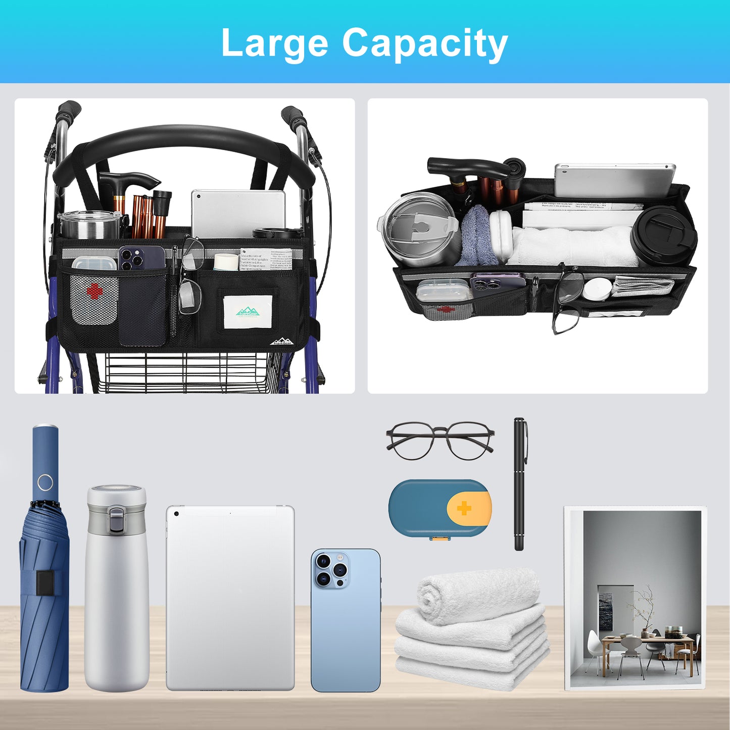 Large Capacity Rollator Basket