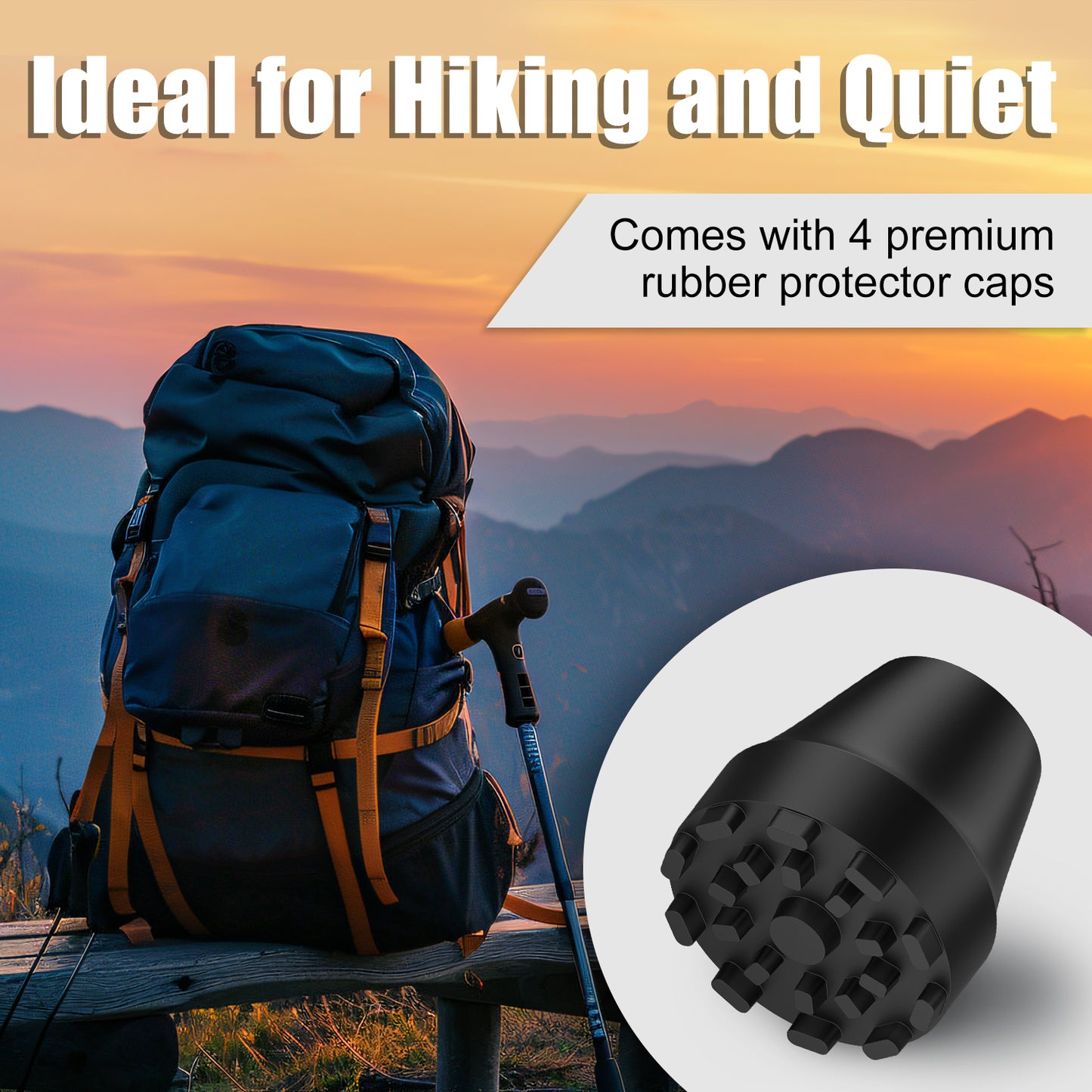 Trekking Pole Rubber Tips, Anti-Slip Shock-Absorbing, 0.43 Inch