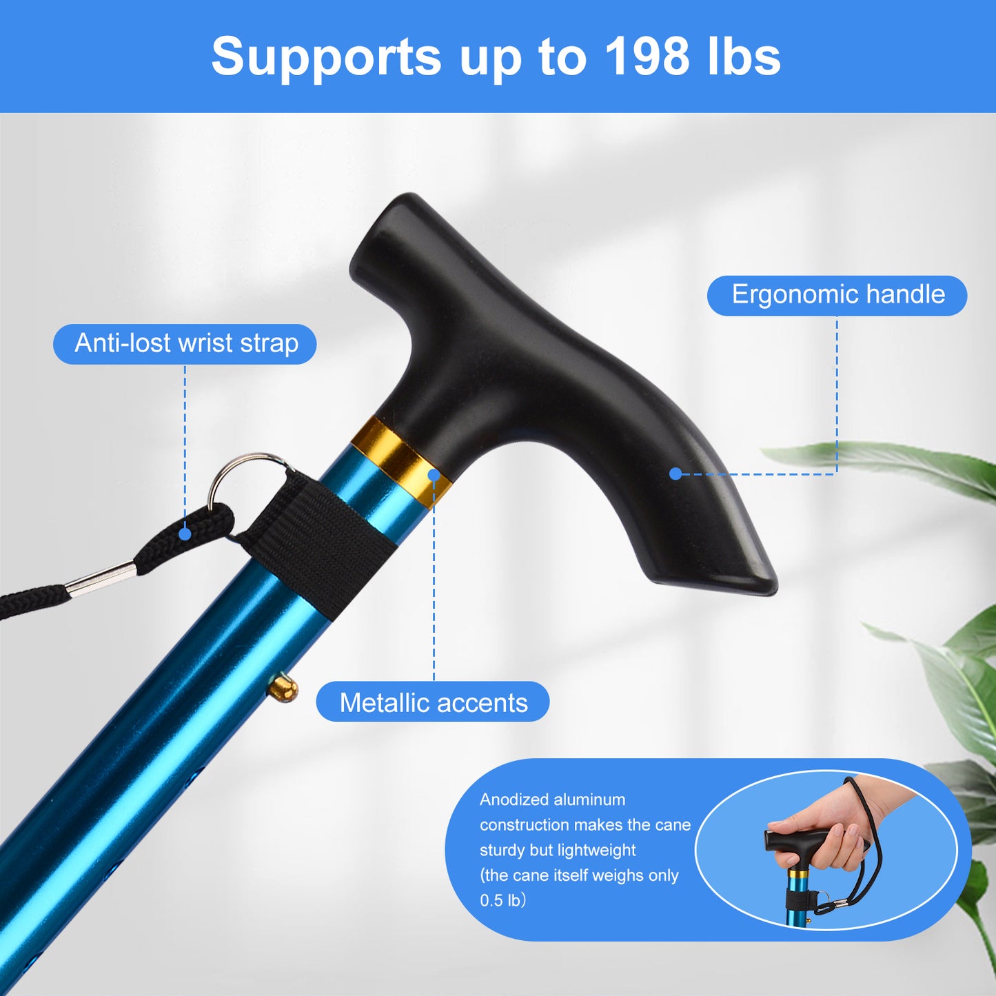 5-Level Adjustable Height Walking Stick Folding Cane