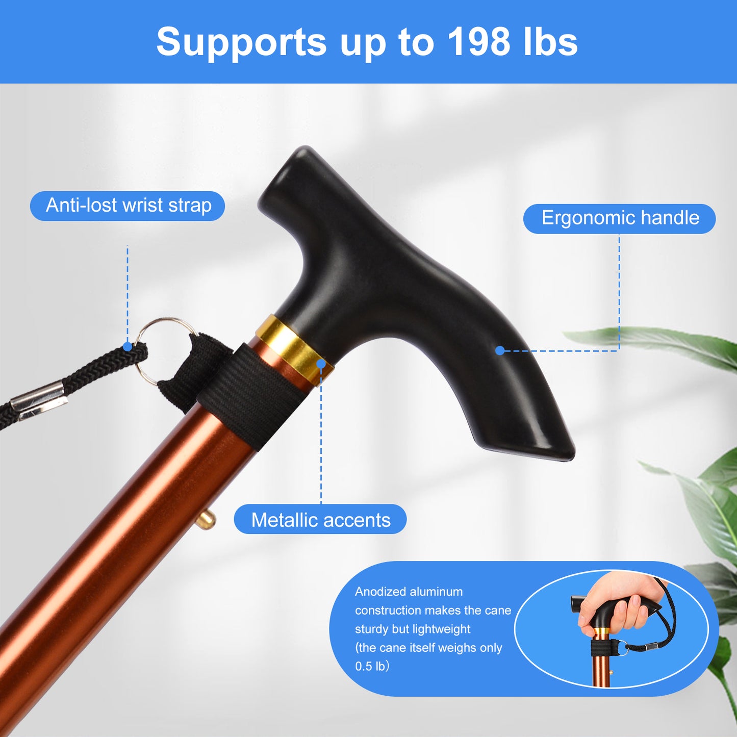 5-Level Adjustable Height Walking Stick Folding Cane