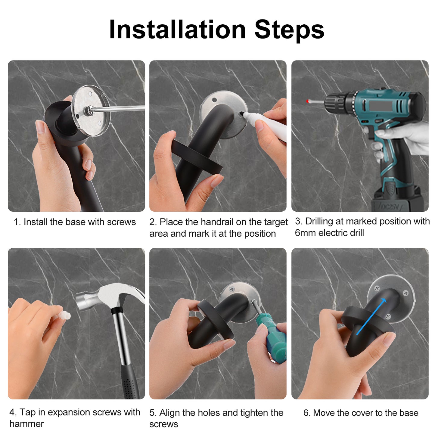Non-Slip Black Bathroom Safety Grab Bar