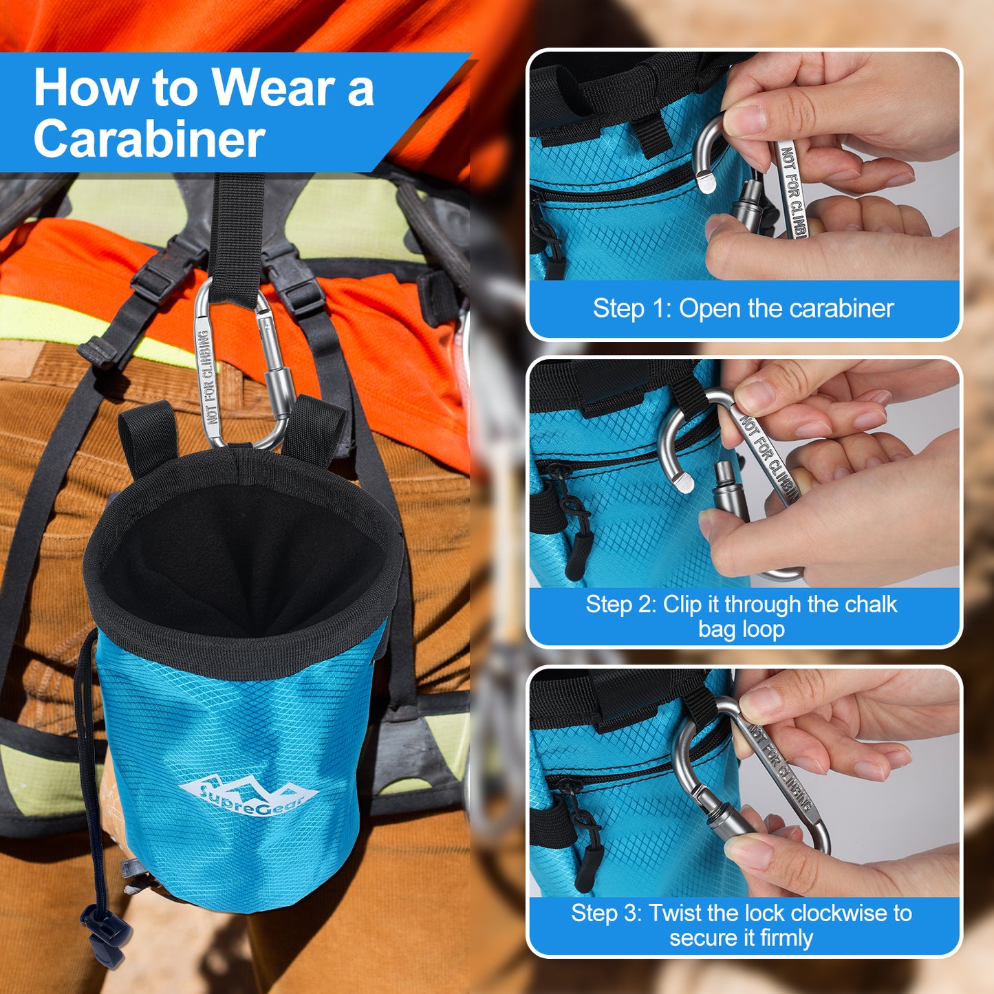 Rock Climbing Chalk Bag, Large Drawstring Pouch with Zipper Pocket and Brush Holder