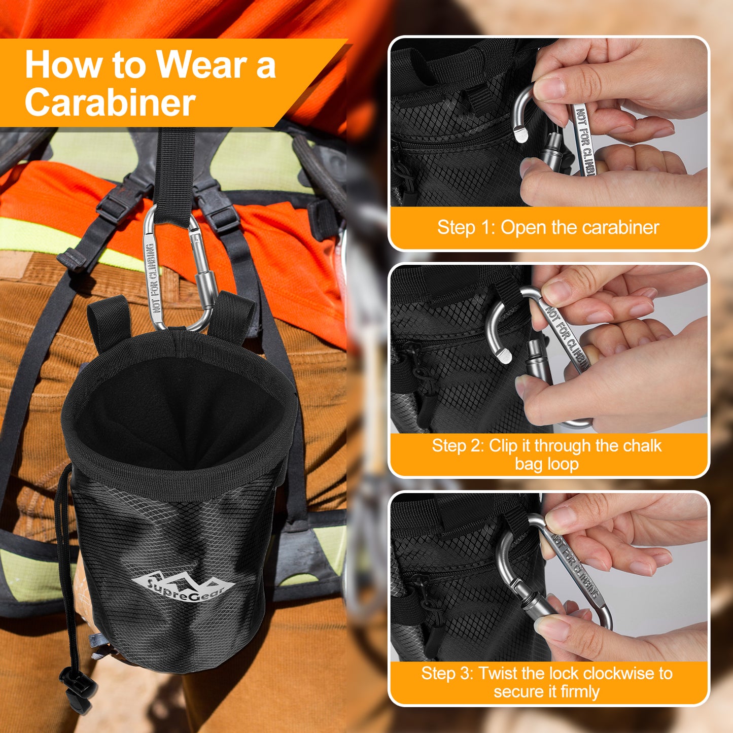 Rock Climbing Chalk Bag, Large Drawstring Pouch with Zipper Pocket and Brush Holder