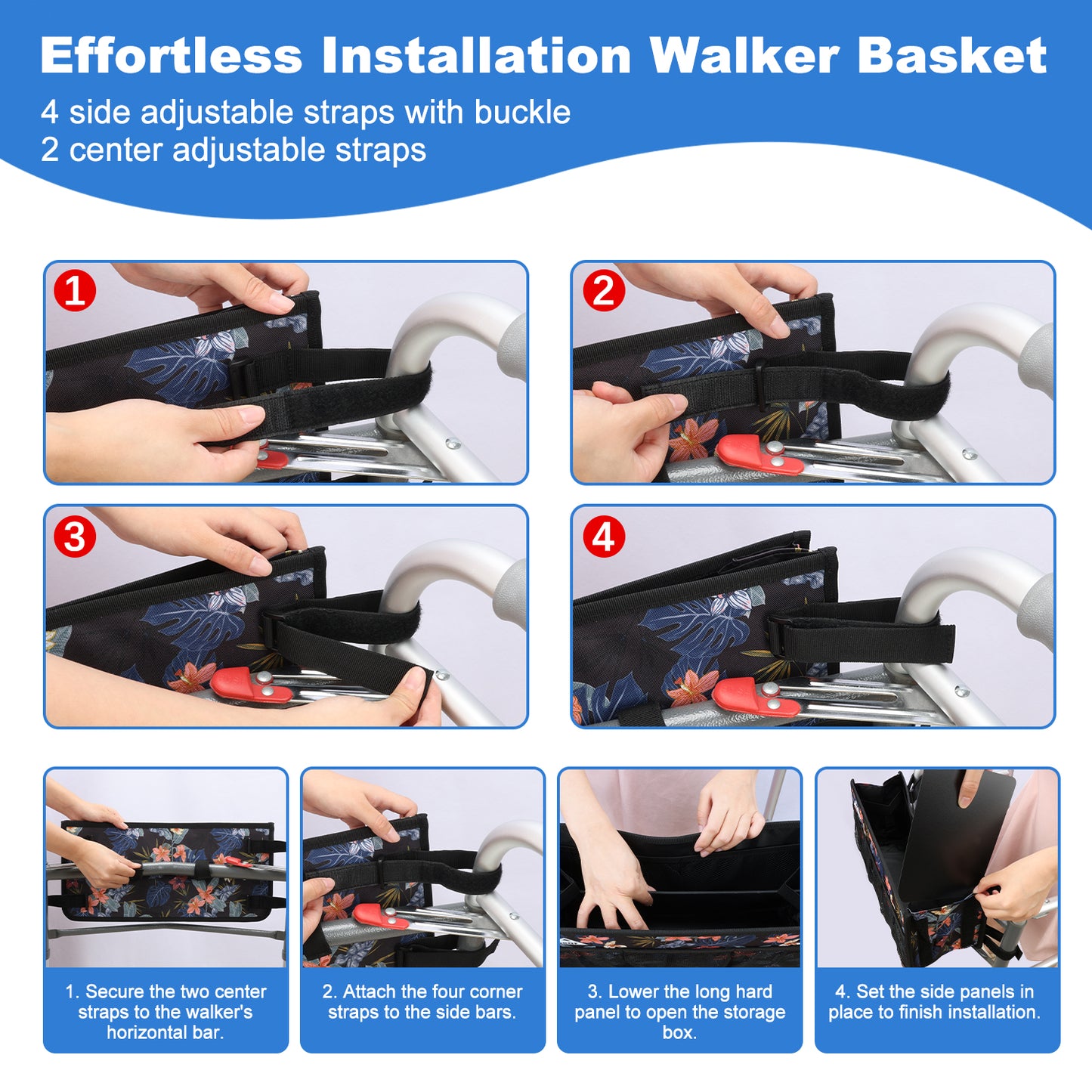 Walker Basket with Cup Holder, Foldable No-Tip Storage Bag