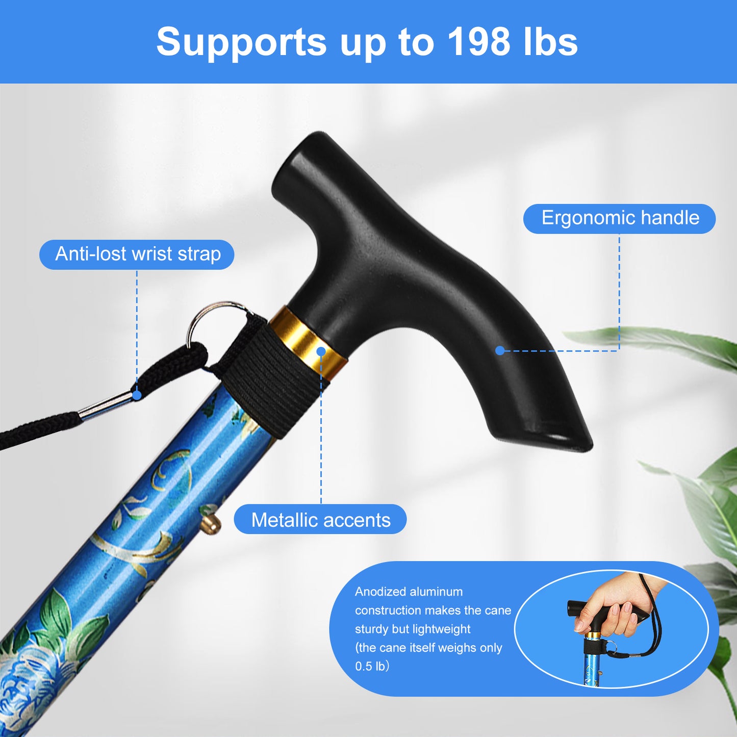 5-Level Adjustable Height Walking Stick Folding Cane