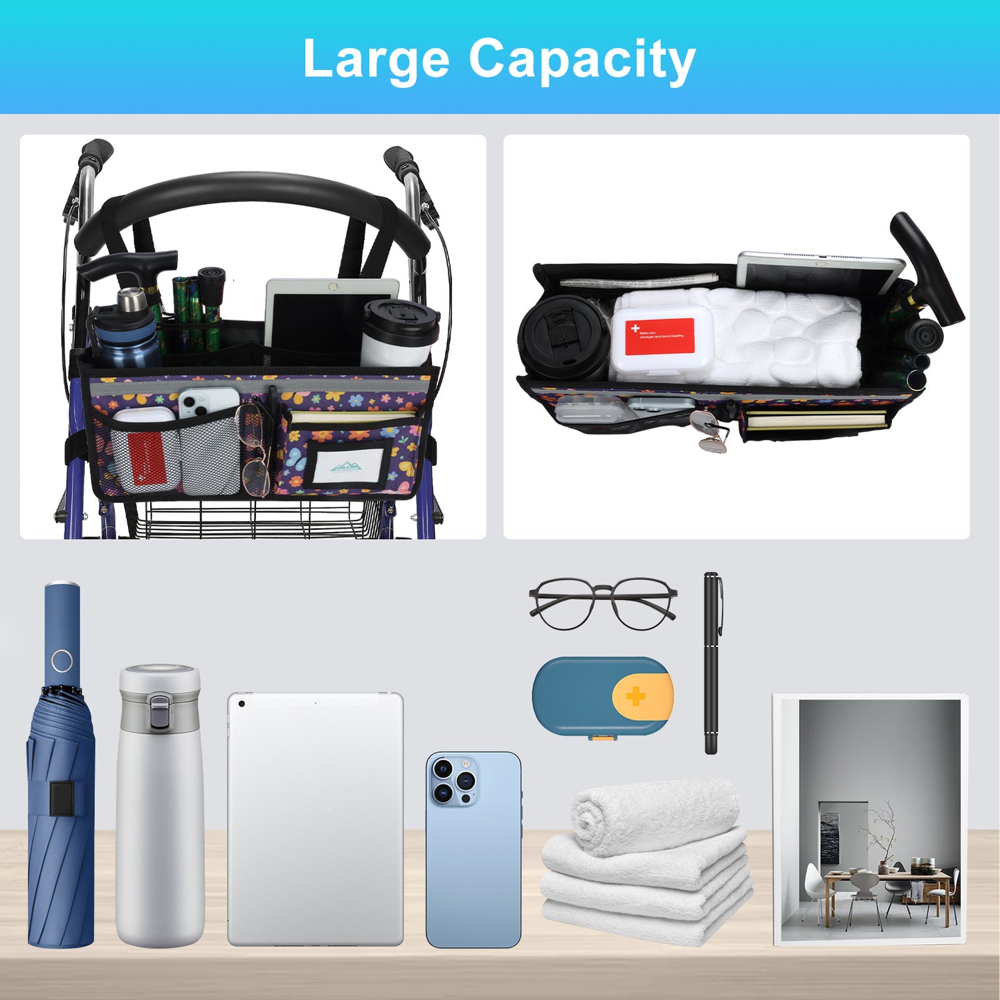 Large Capacity Rollator Basket