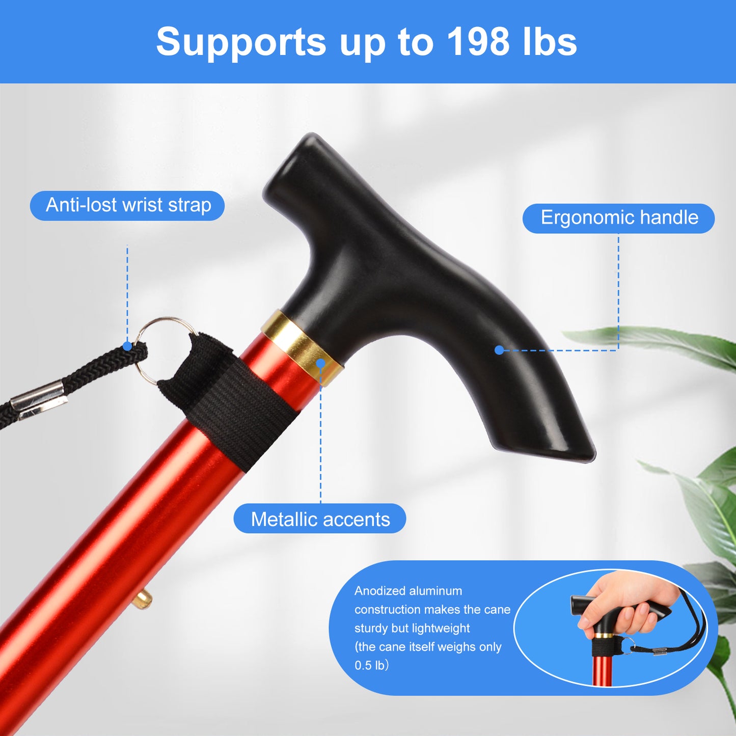 5-Level Adjustable Height Walking Stick Folding Cane