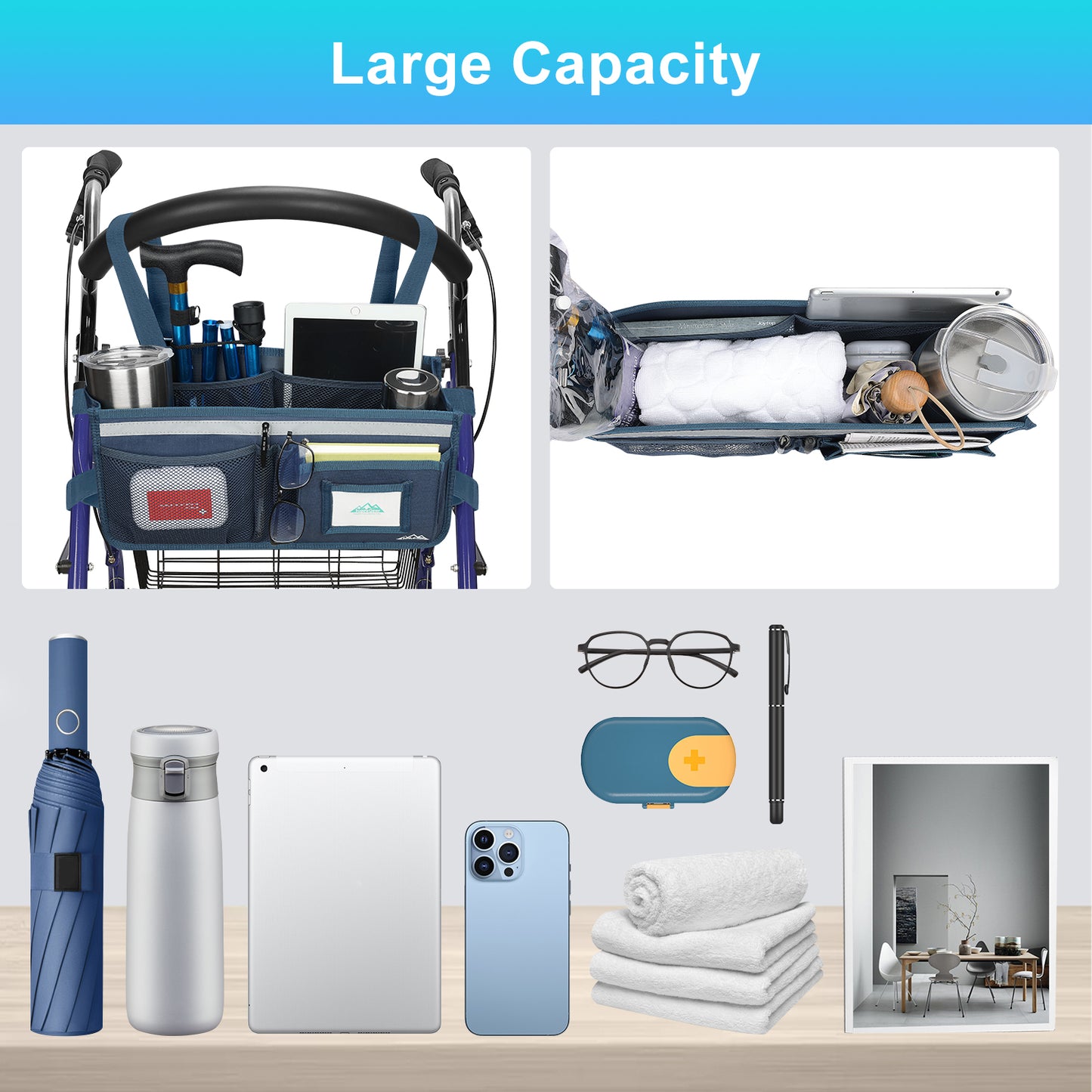 Large Capacity Rollator Basket
