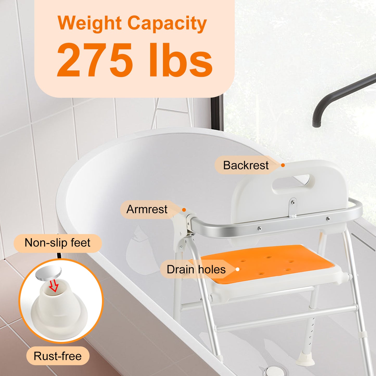 Quick-Fold Shower Chair w/ Anti-Slip Seats