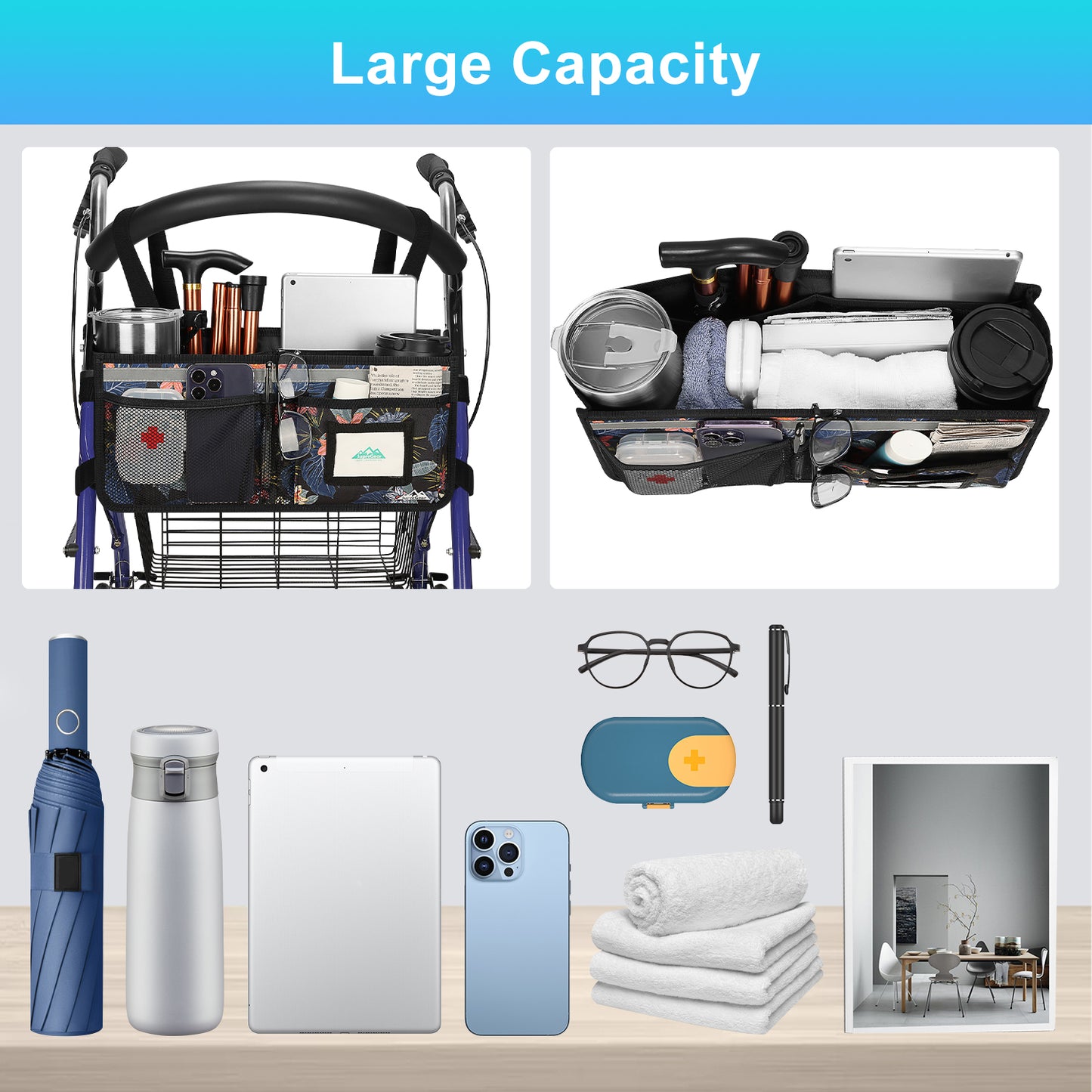 Large Capacity Rollator Basket
