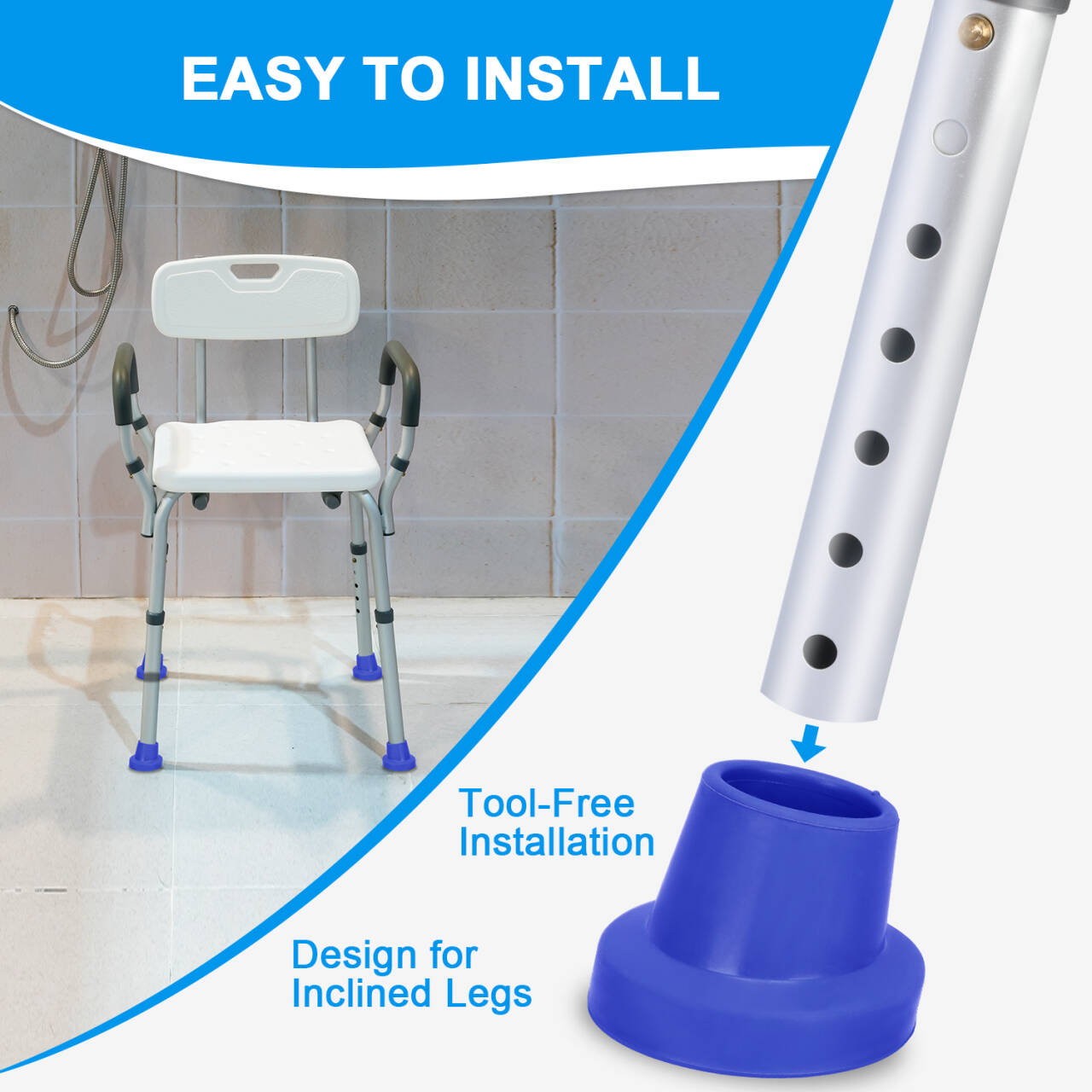 1-1/8" Shower Chair Feet, Non-Slip Suction Pads, 4-Pack