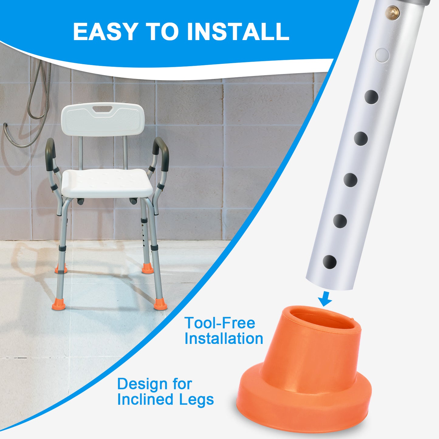 1-1/8" Shower Chair Feet, Non-Slip Suction Pads, 4-Pack