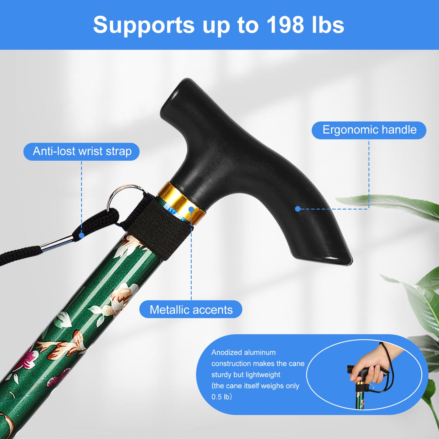 5-Level Adjustable Height Walking Stick Folding Cane