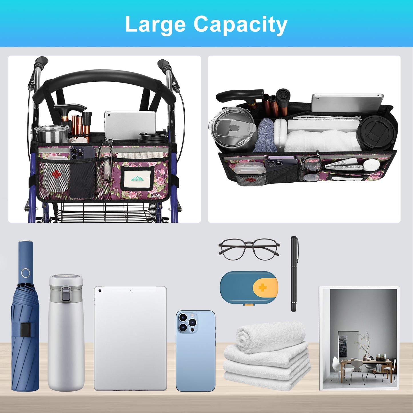 Large Capacity Rollator Basket